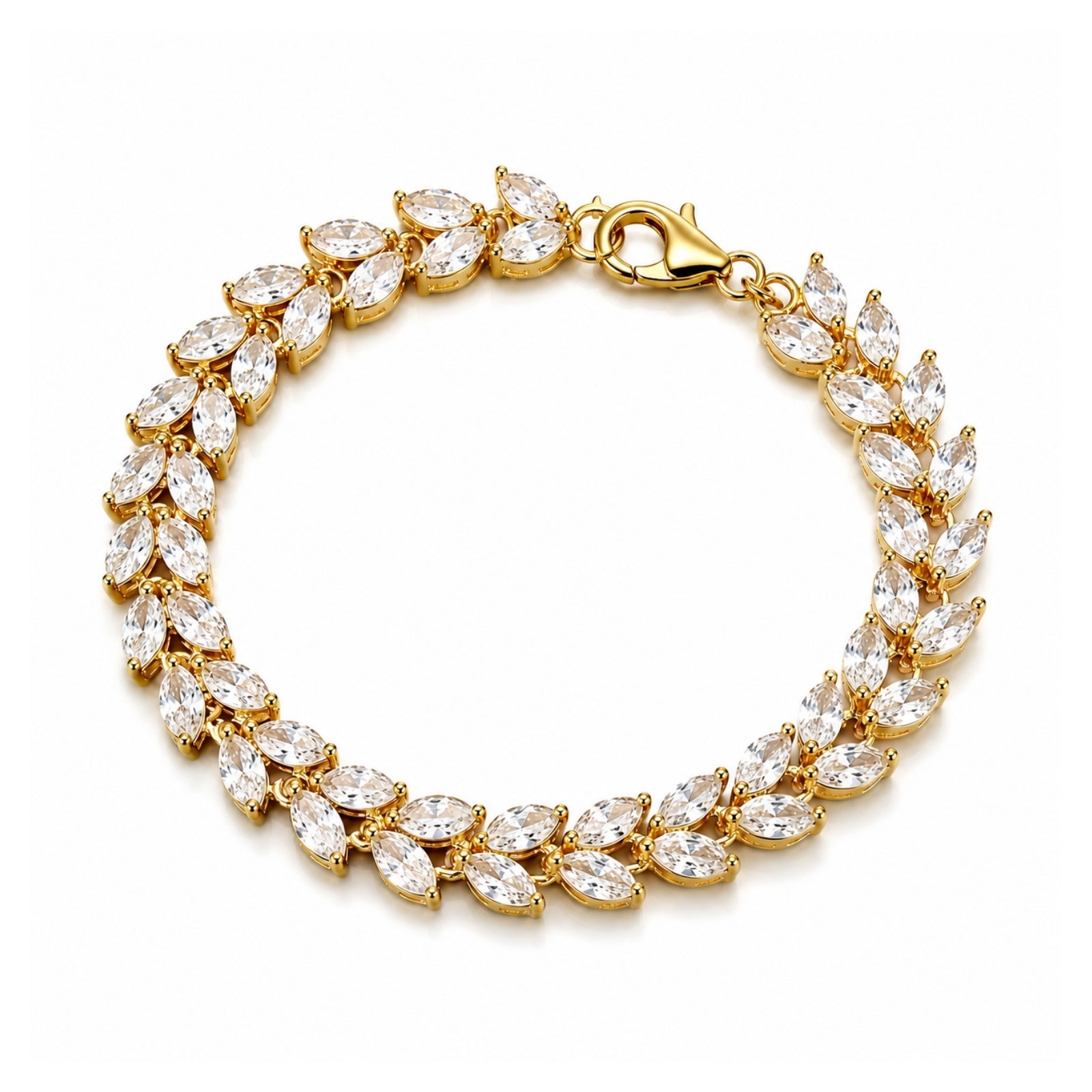 Zavera Gold Plated Marquise CZ Crystal Leaf Laurel Tennis Bracelet for Women