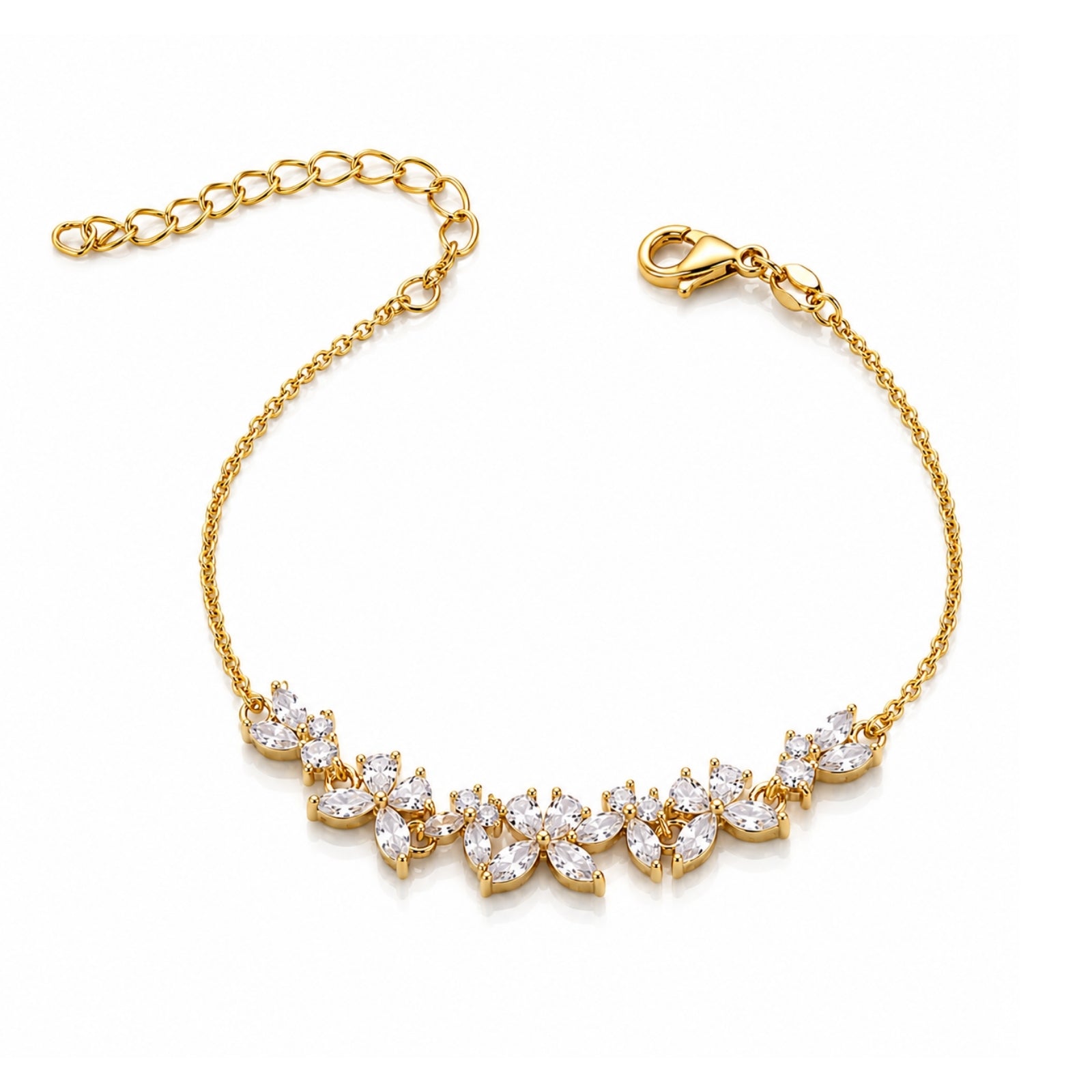 Zavera Gold Plated Marquise CZ Floral Cluster Vine Bracelet for Women