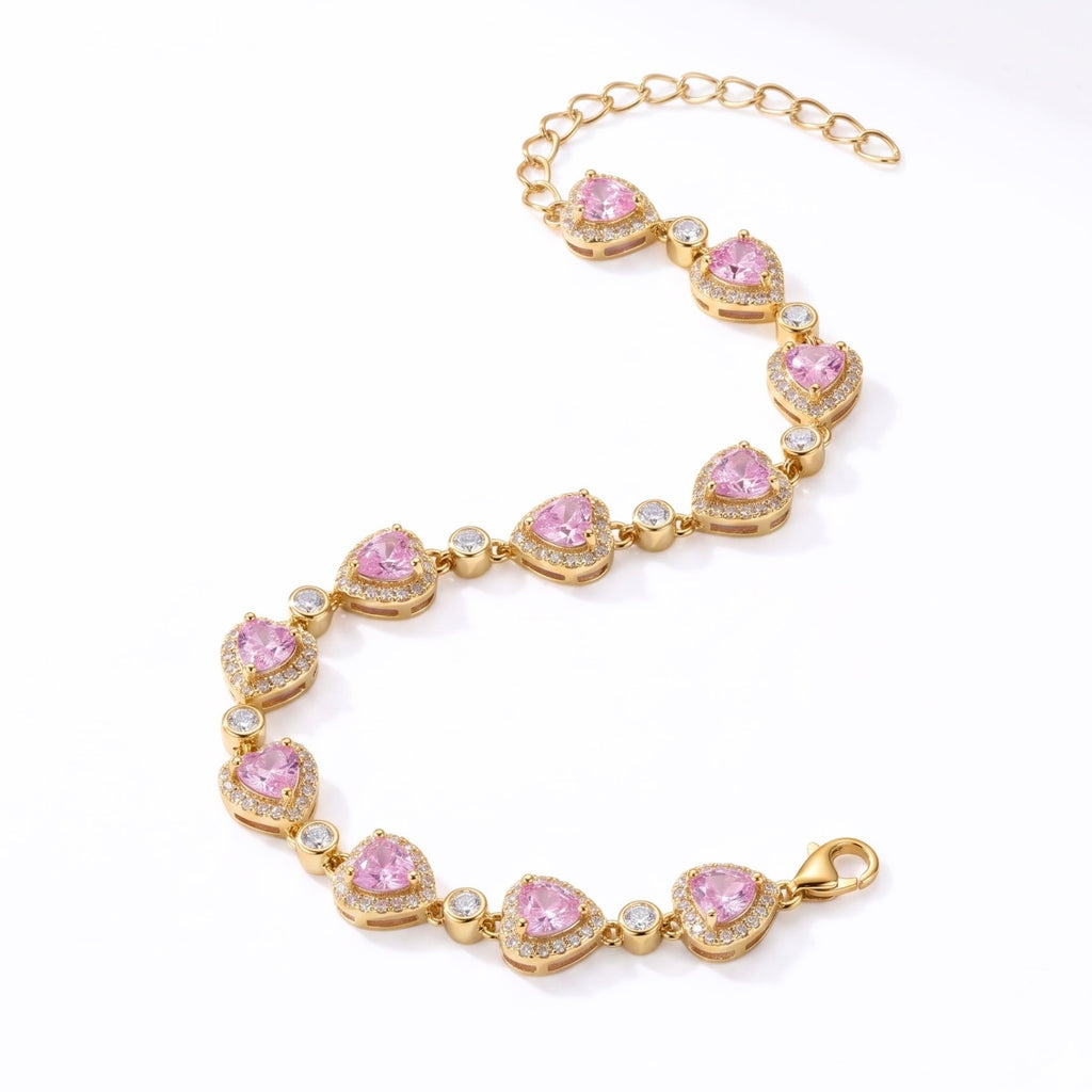 Zavera Gold Plated Pink Heart American Diamond Bracelet for Women