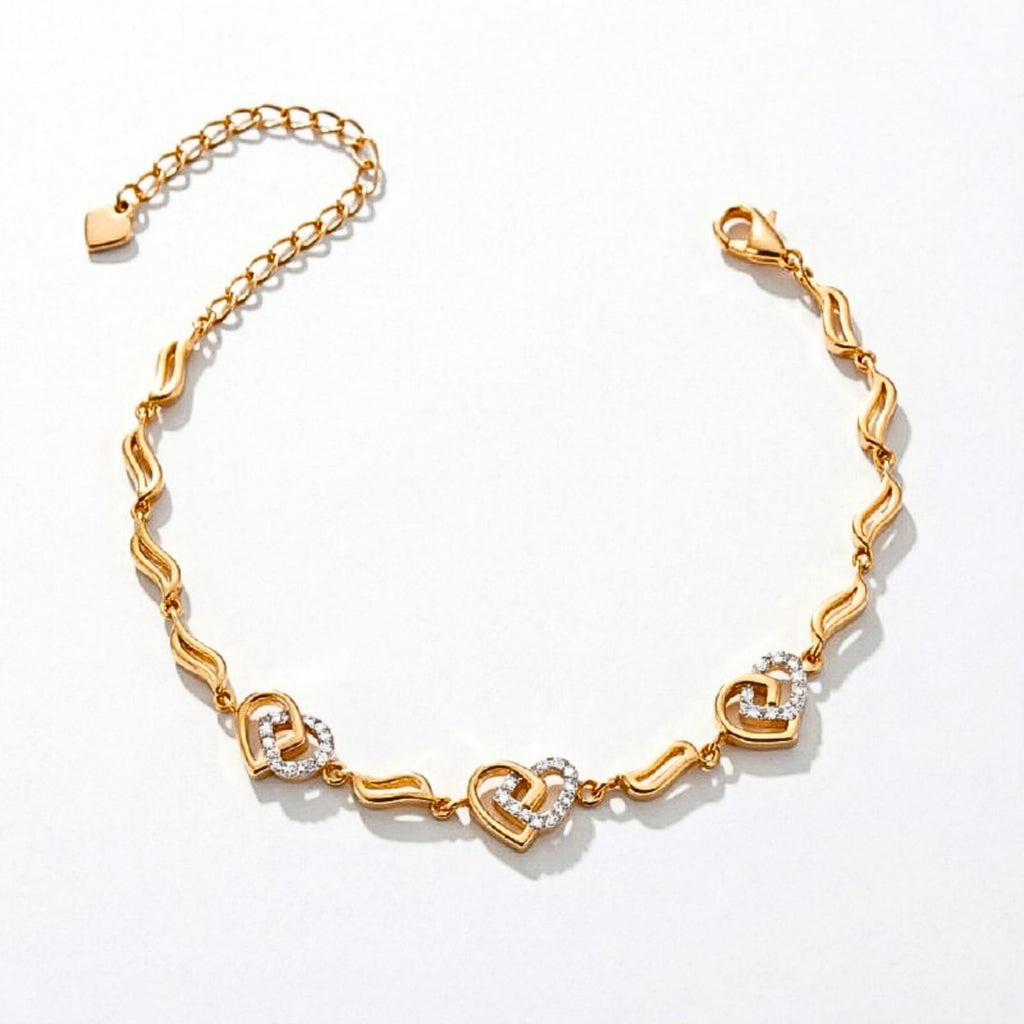Zavera Gold Plated Interlocking Twin Heart CZ Crystal Charm Bracelet for Women