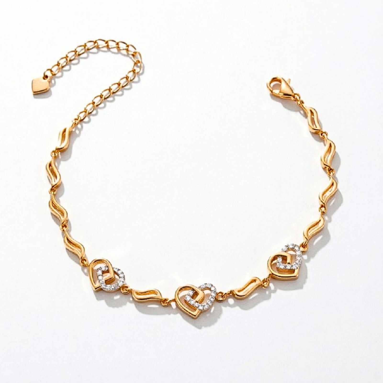 Zavera Gold Plated Interlocking Twin Heart CZ Crystal Charm Bracelet for Women