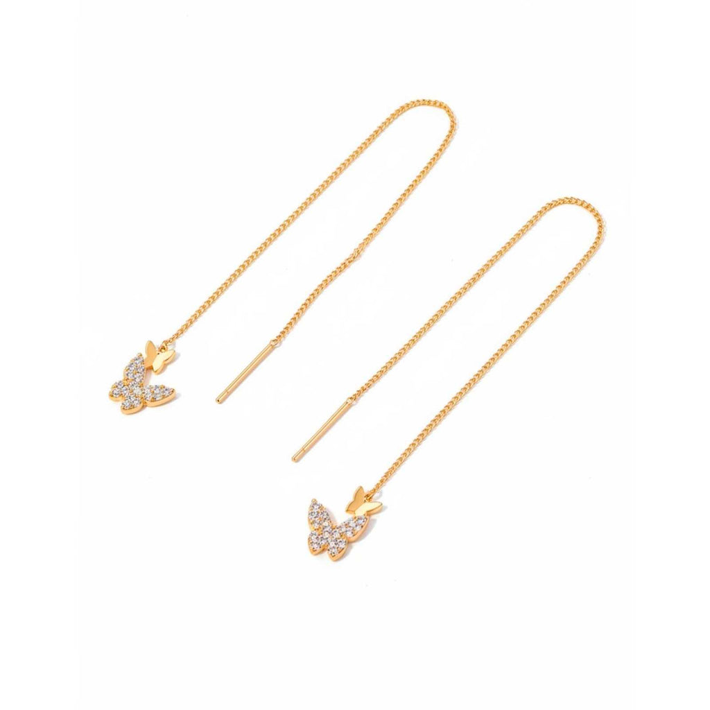 Butterfly Gold Plated Threader Earrings For Women