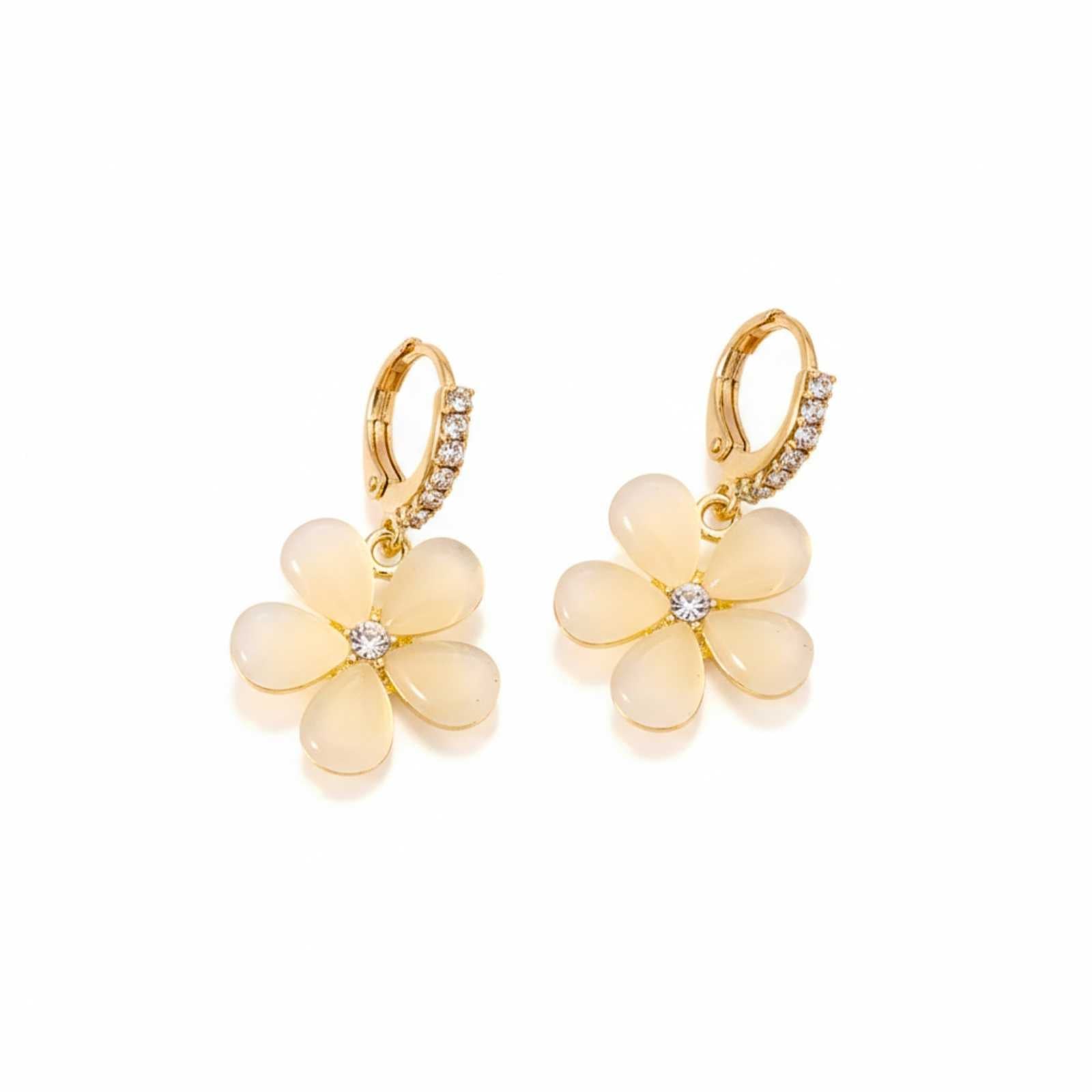 Cute Opal Floral Gold Plated Hoop Earrings For Women