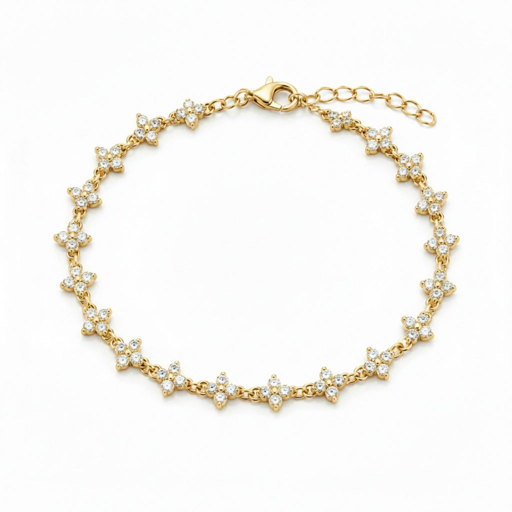 Zavera Gold Plated Floral American Diamond Bracelet for Women