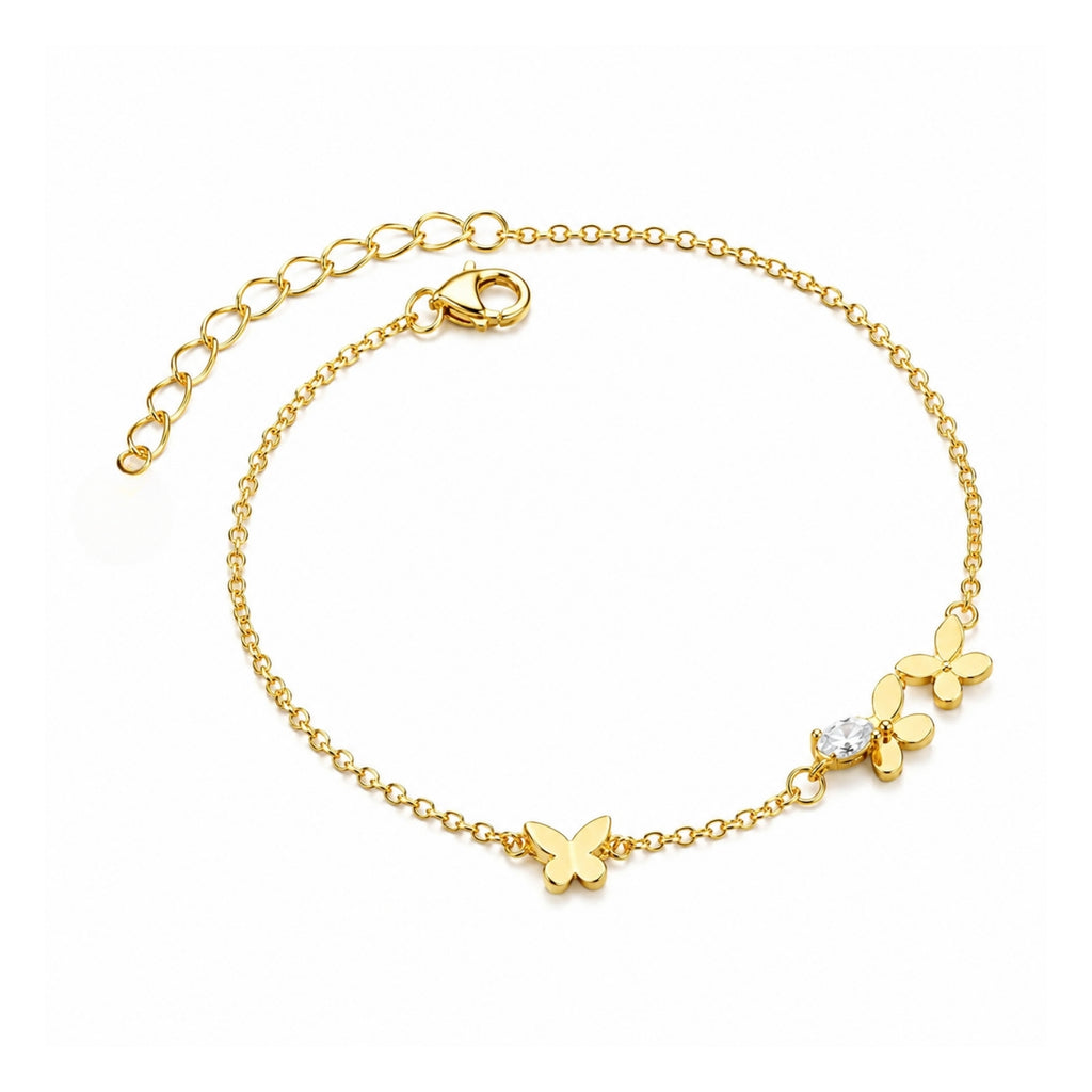 Zavera Gold Plated Playful Butterfly Charm CZ Chain Bracelet for Women