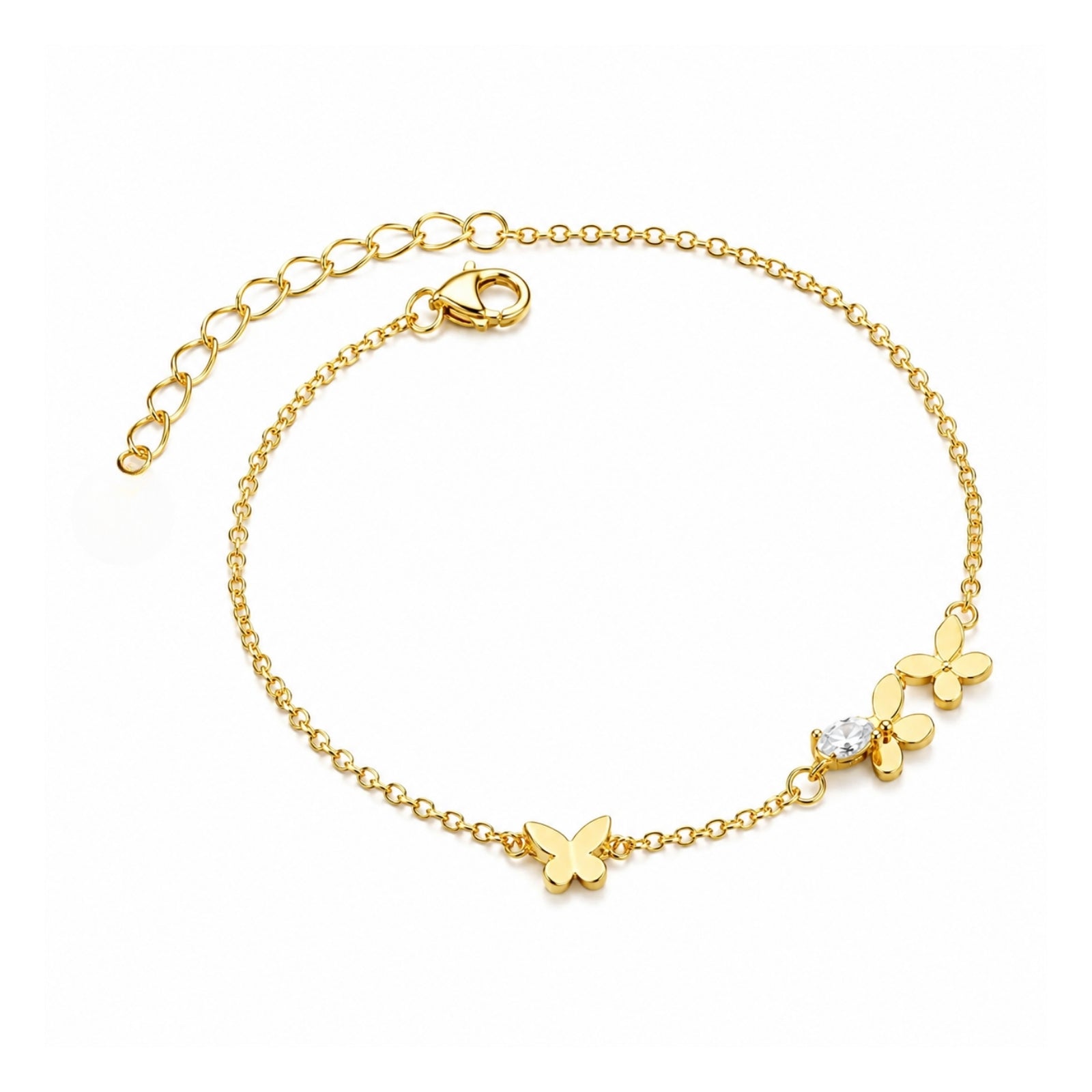 Zavera Gold Plated Playful Butterfly Charm CZ Chain Bracelet for Women