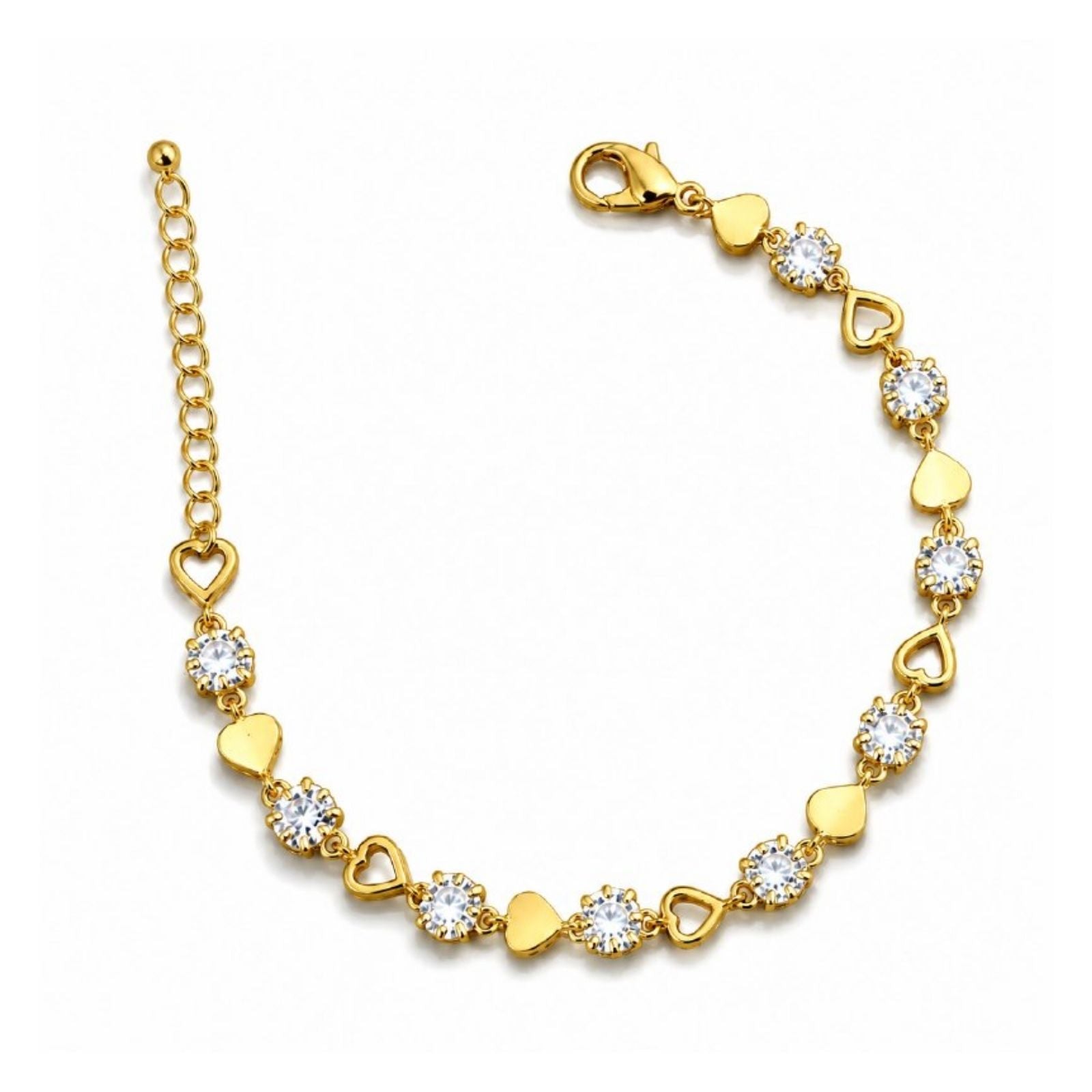 Zavera Gold Plated CZ Crystal Heart Link Bracelet for Women