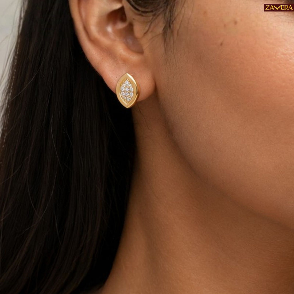 Zavera Pave Crystal Eye-Shaped Gold Pendant and Earring Set for Women