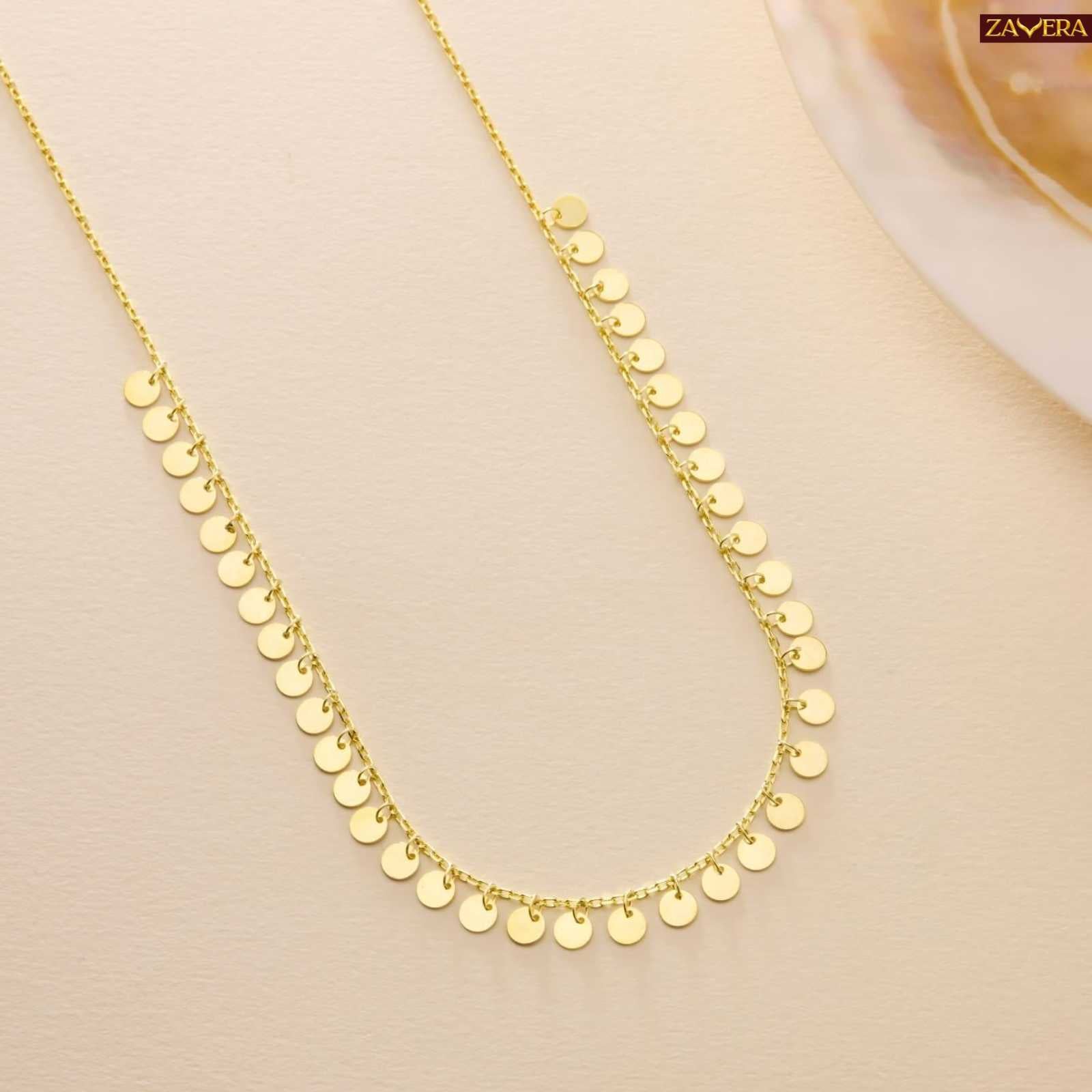 Minimalist Round Sequined Gold Plated Necklace For Women