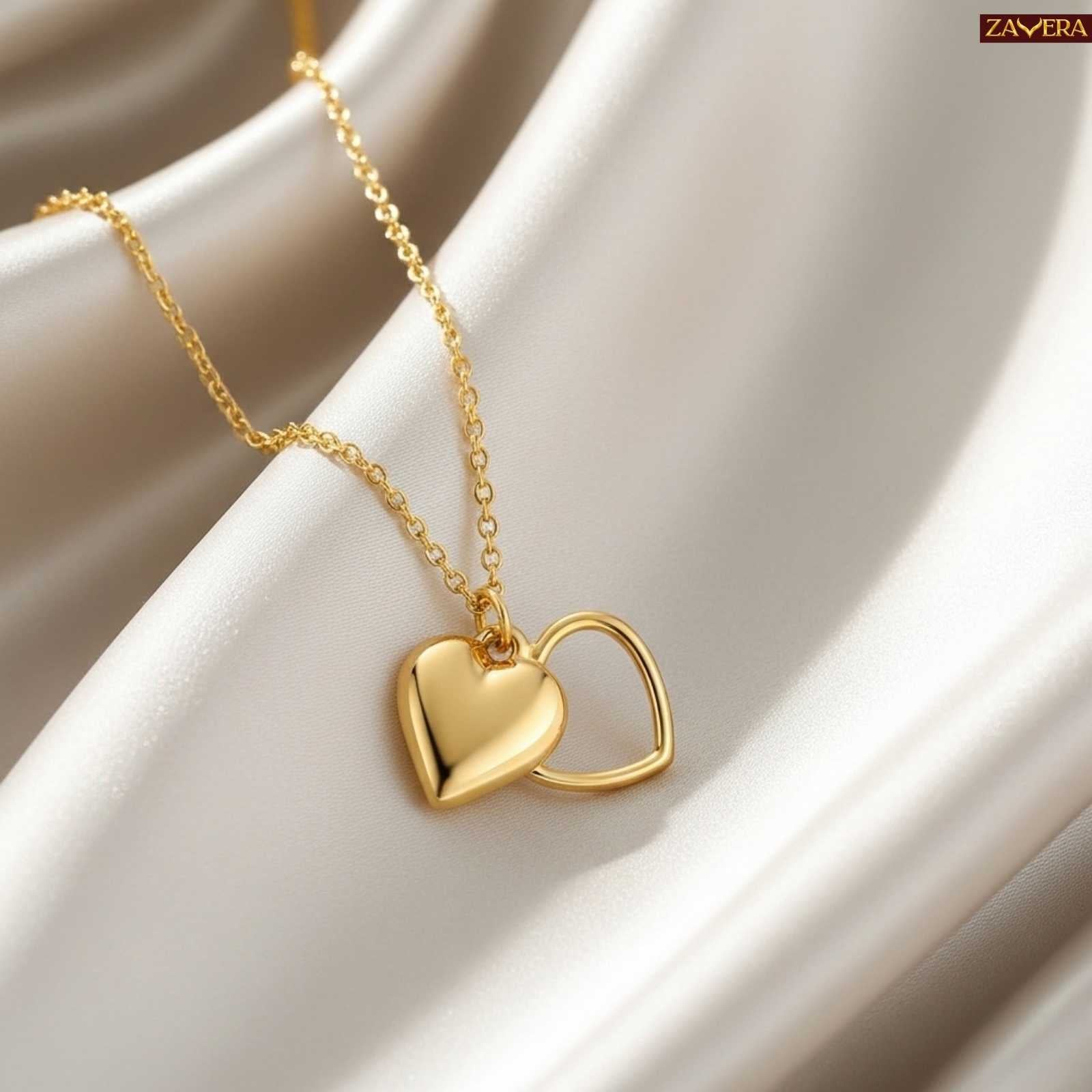 Romantic Double Heart Gold Plated Pendant For Women