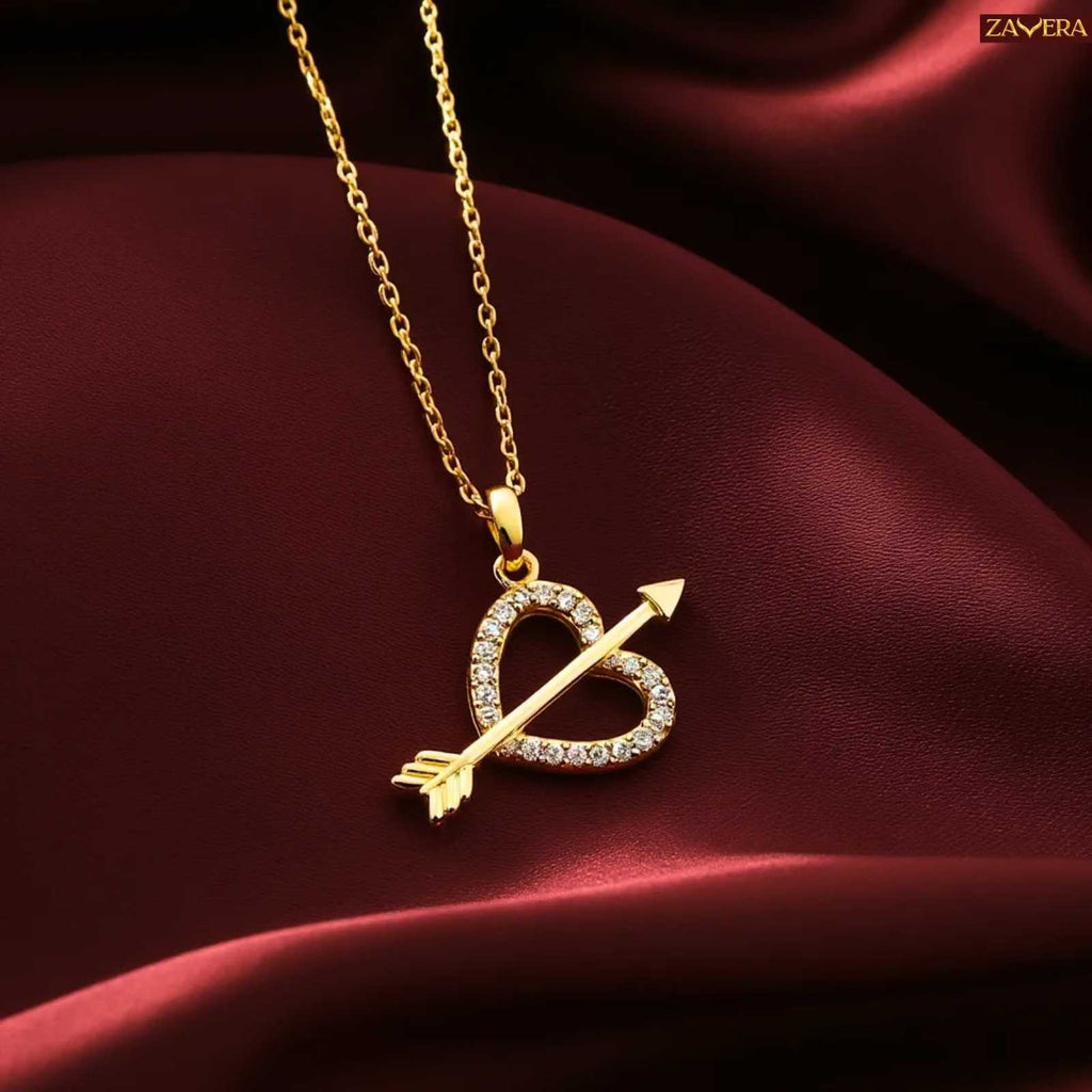 Cupid Arrow Heart Gold Plated Pendant For Women