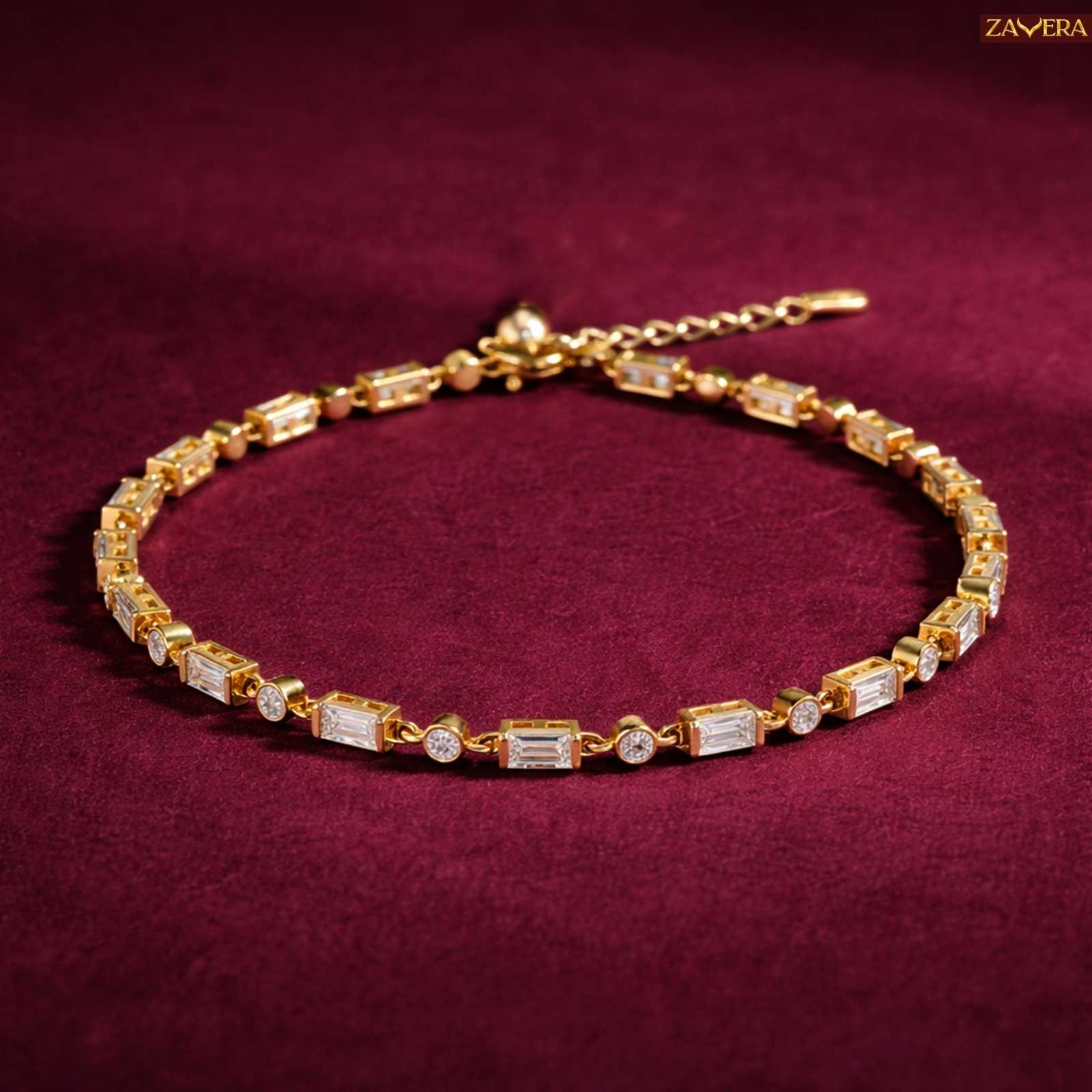 Baguette Stone Gold Plated Bracelet For Women