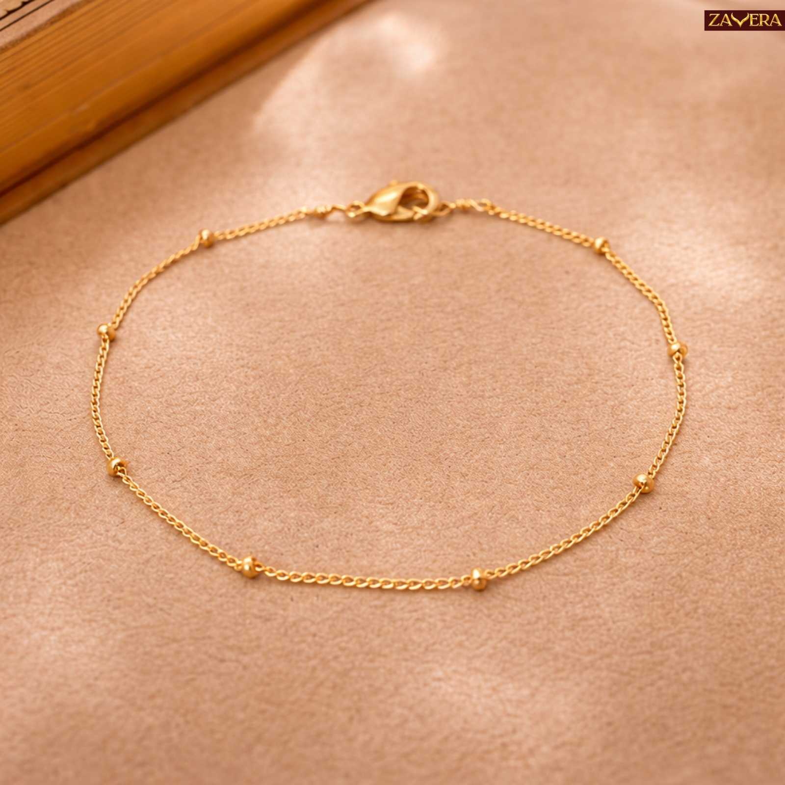 Minimal Gold Plated Beaded Chain Bracelet For Women