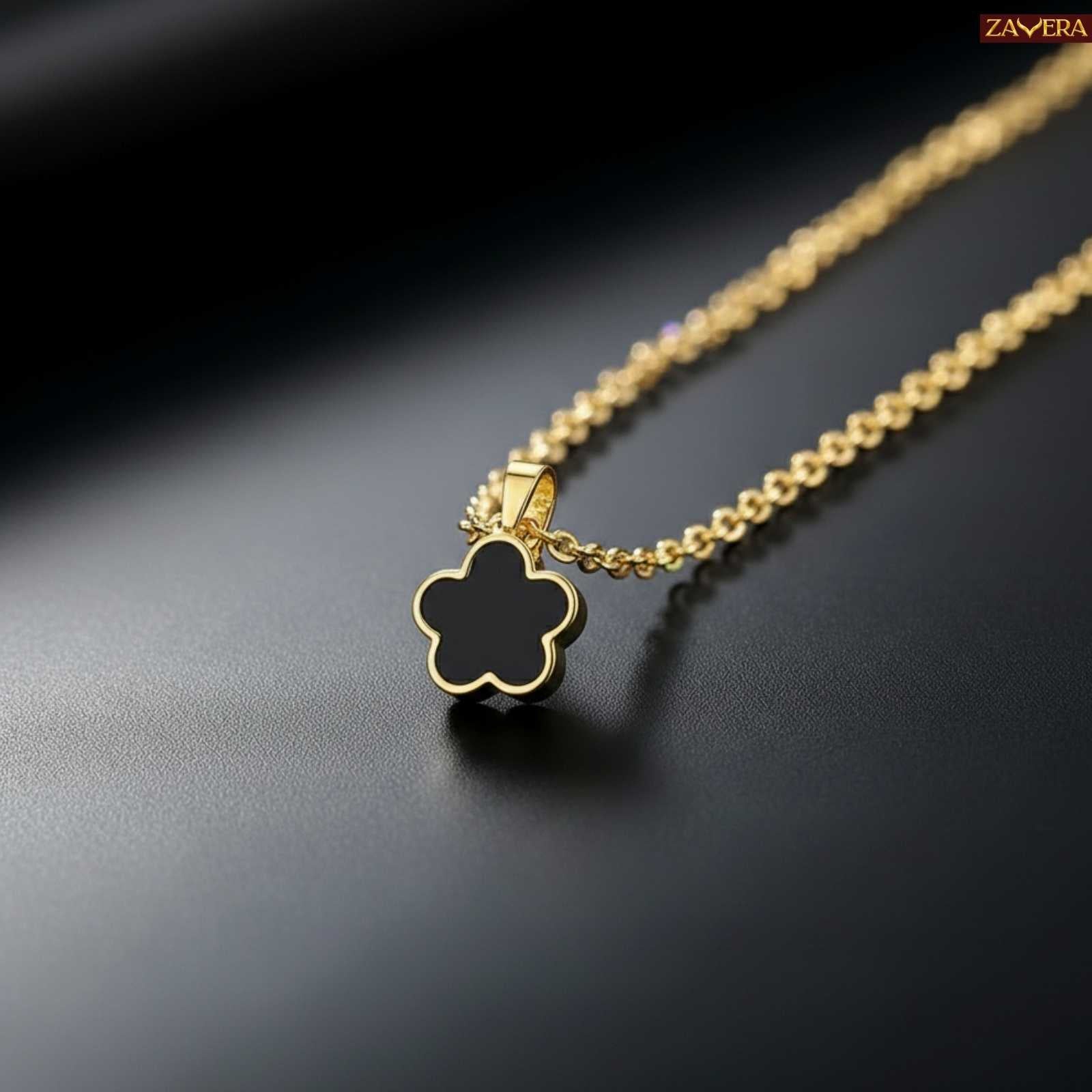 Black Clover Gold Plated Pendant For Women