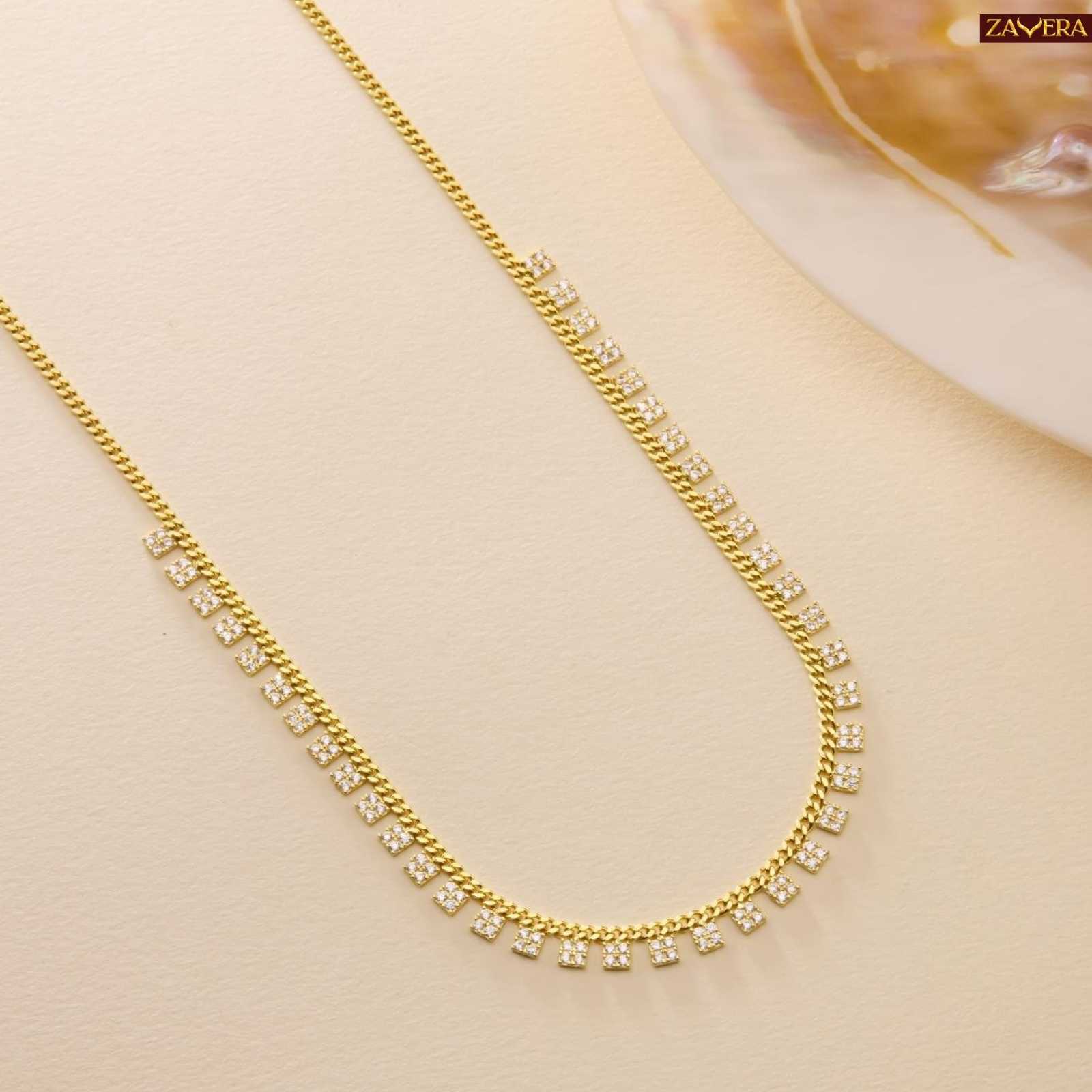 Square Zircon Stones Gold Plated Necklace