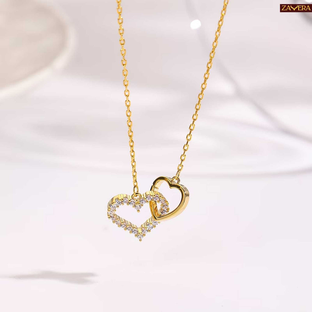 Minimal Twin Heart Gold Plated Pendant for Women