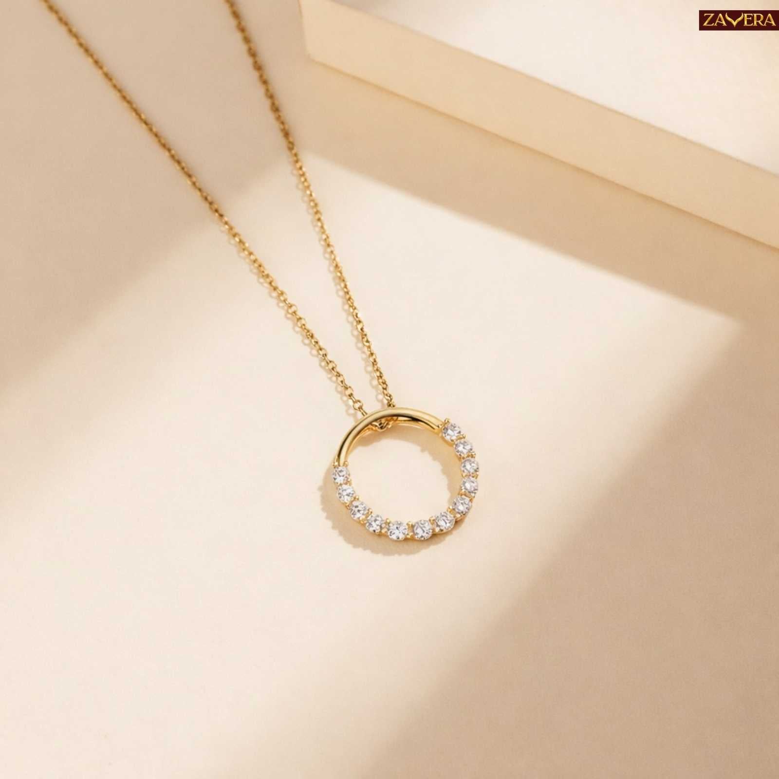 Round Zircon Gold Plated Pendant For Women