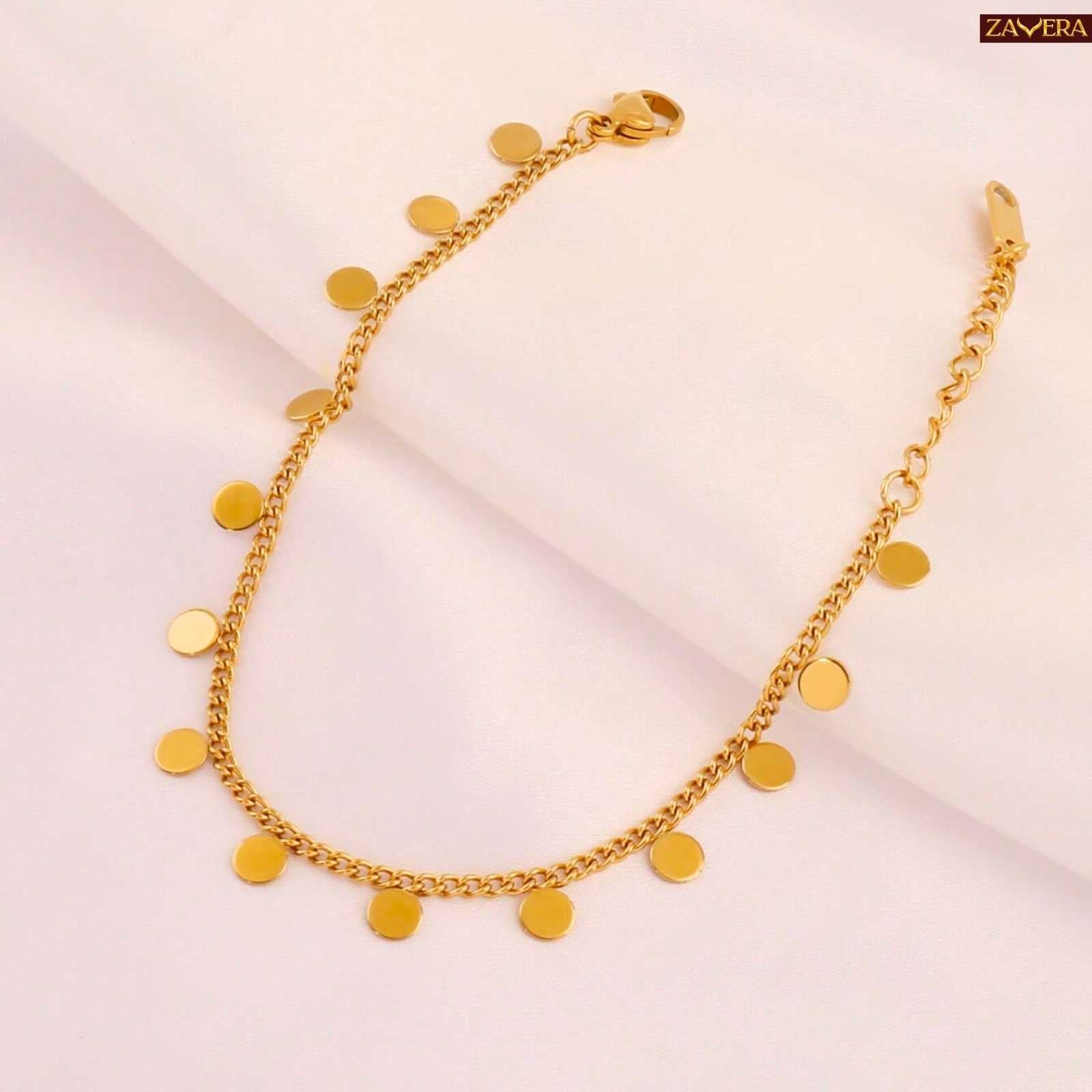 Round Disc Gold Plated Bracelet For Women