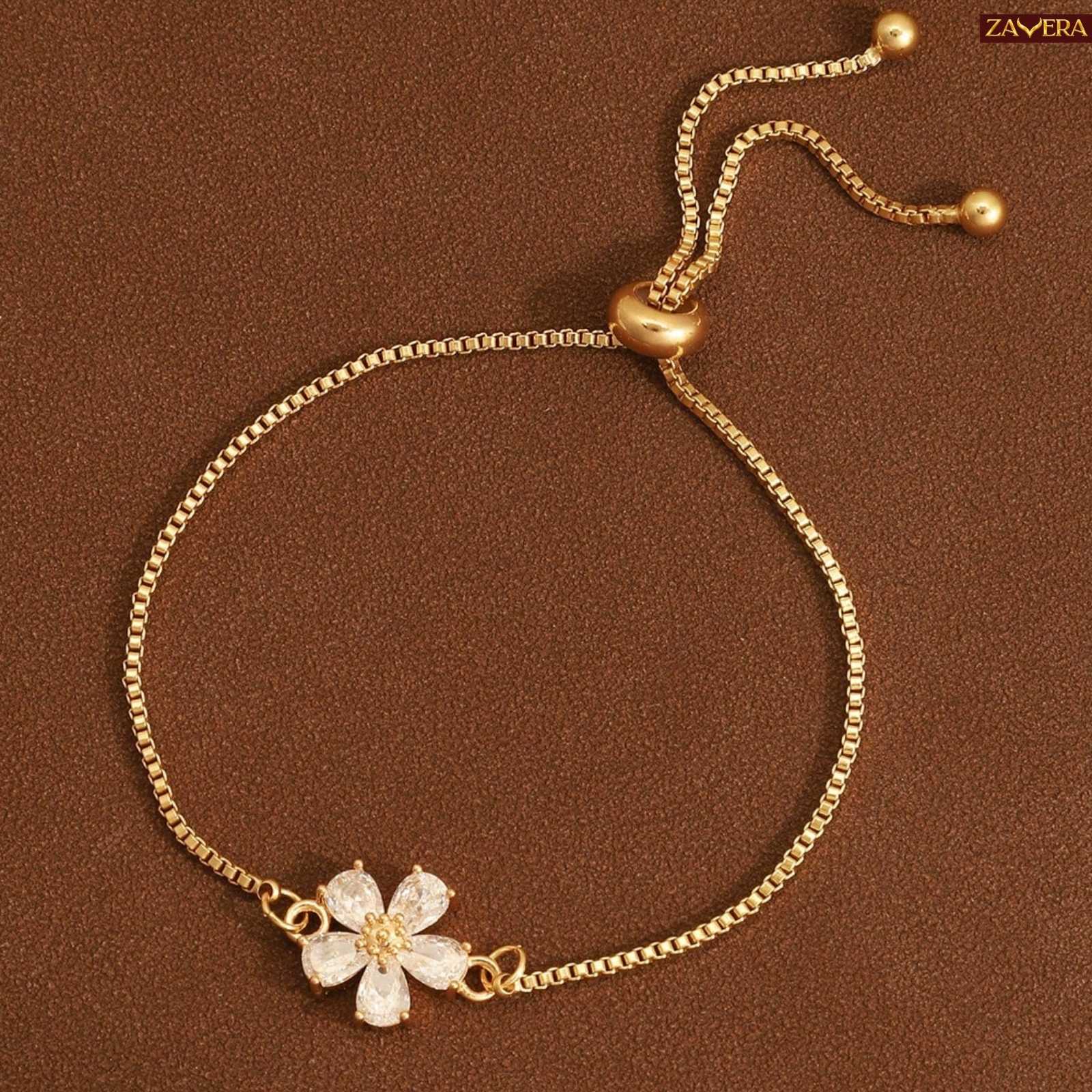 Flower Charm Gold Plated Bracelet For Women