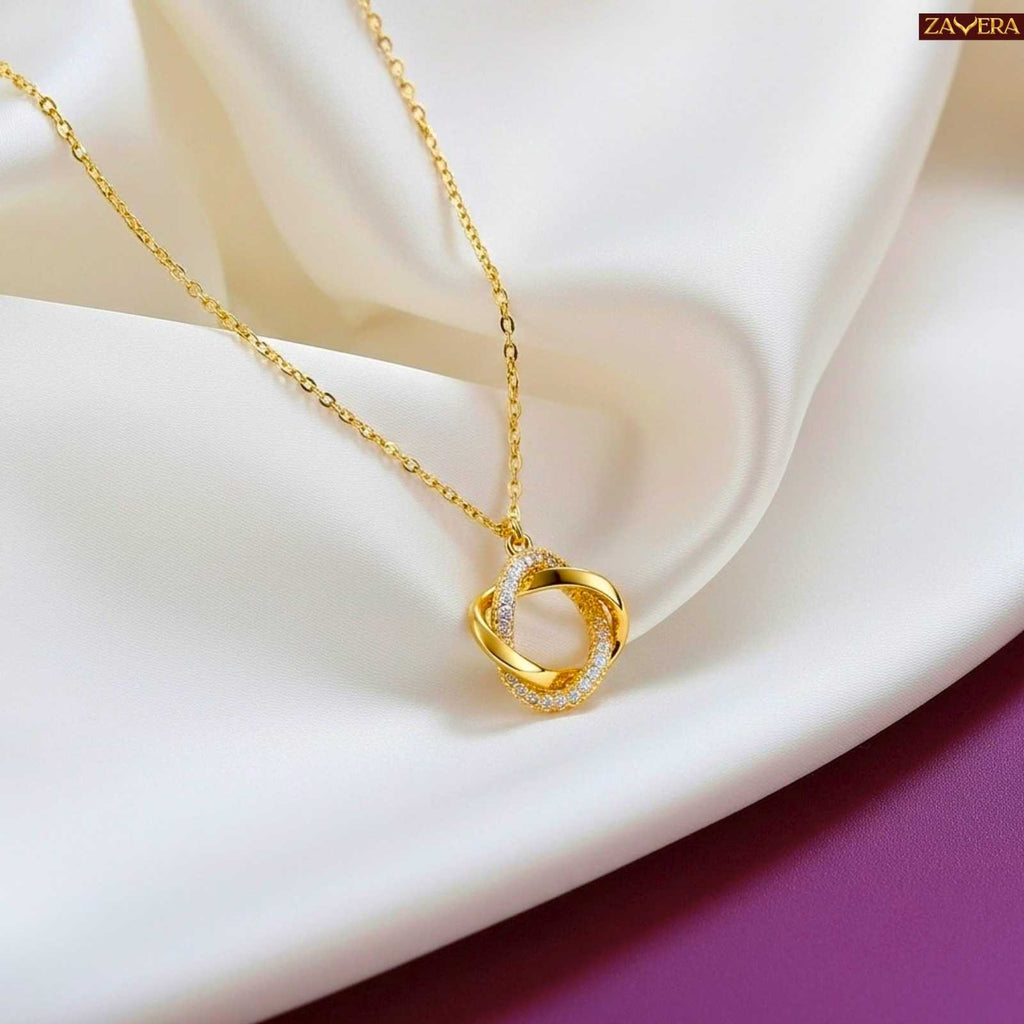 Crystal Circle Gold Plated Pendant For Women