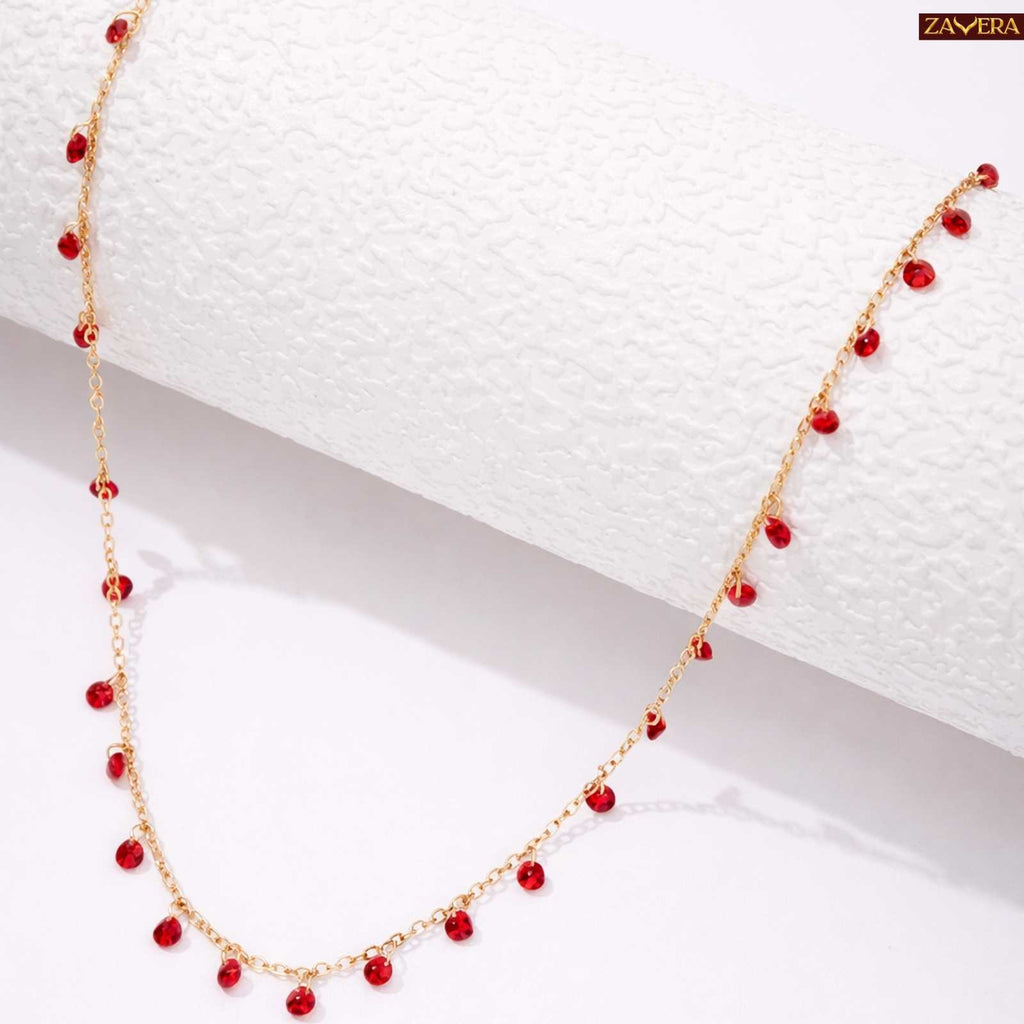 Red Beaded Gold Plated Necklace For Women