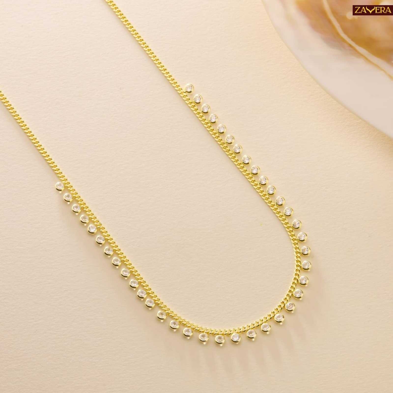 White Zircon Stones Gold Plated Necklace For Women