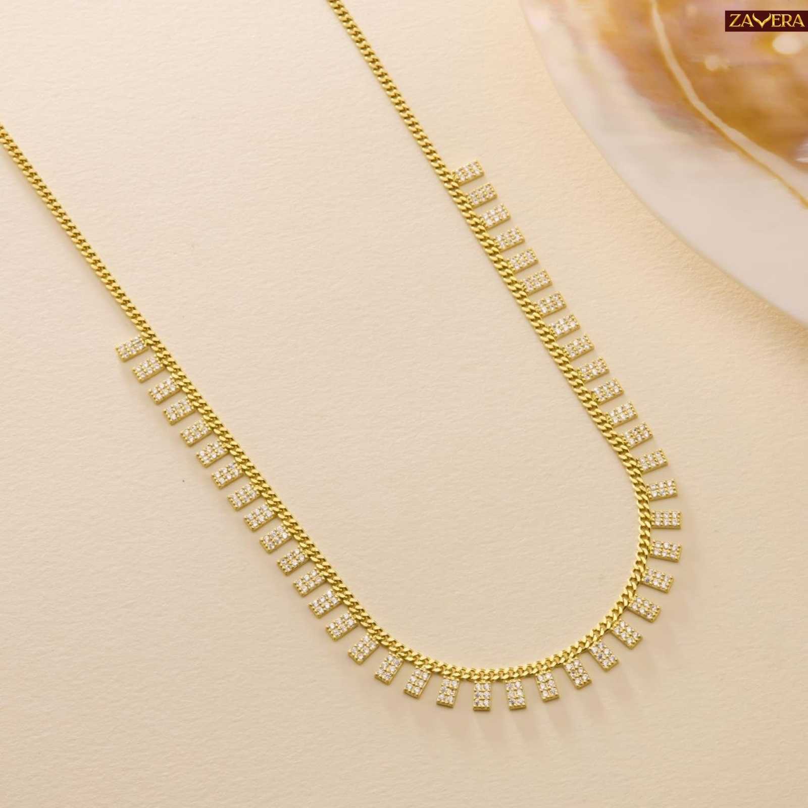 Rectangular Zircon Stones Gold Plated Necklace