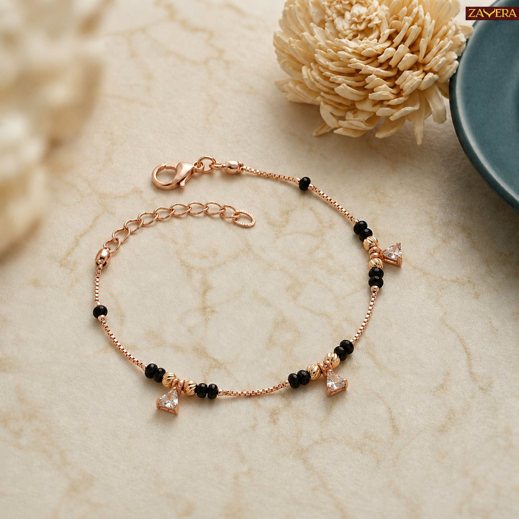 Zavera Minimal Triangle Crystal Gold Plated Mangalsutra Bracelet