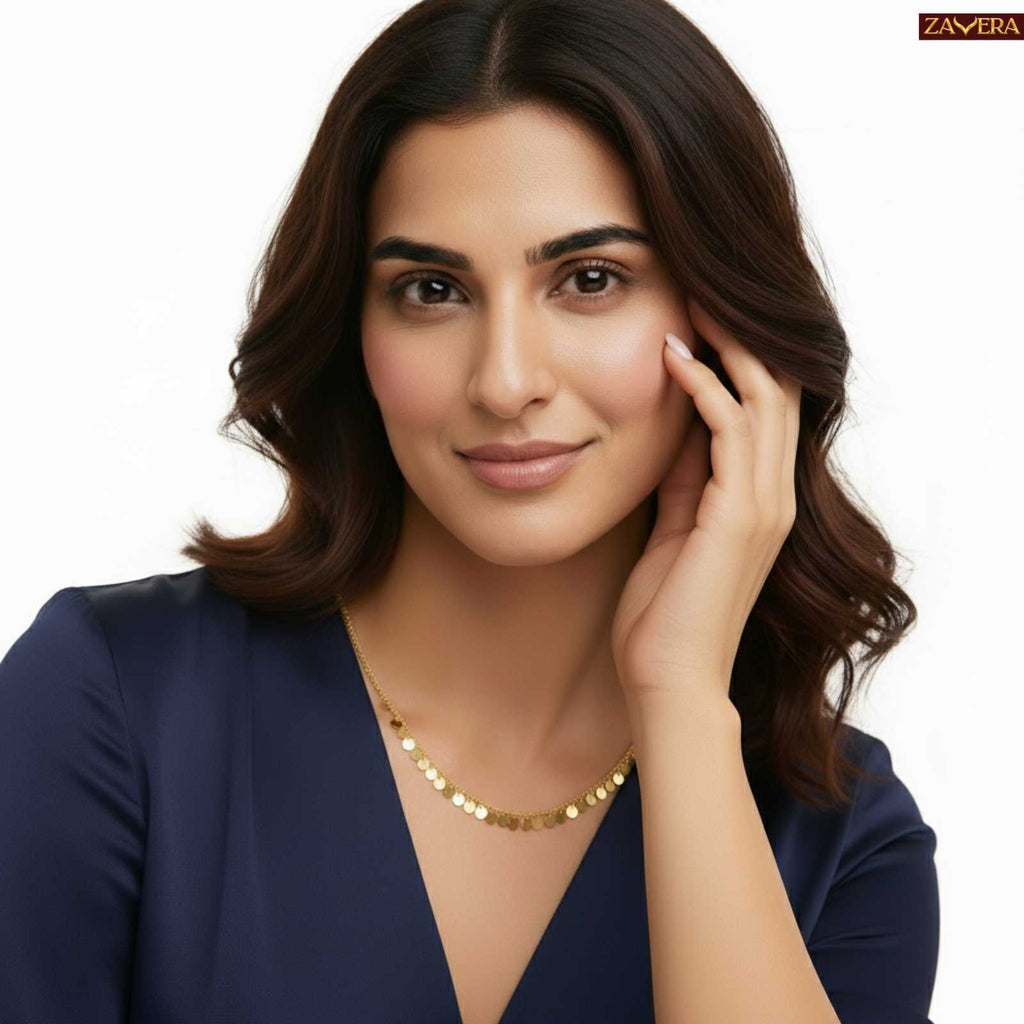 Minimalist Round Sequined Gold Plated Necklace For Women