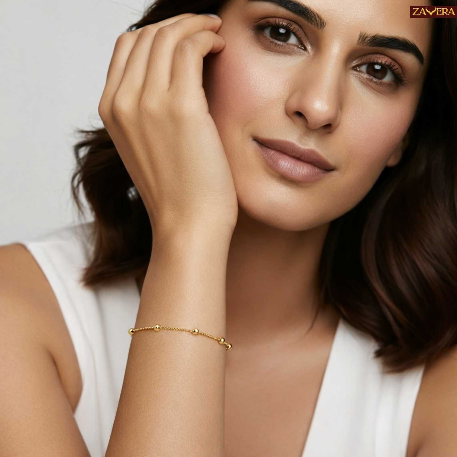 Minimal Gold Plated Beaded Chain Bracelet For Women