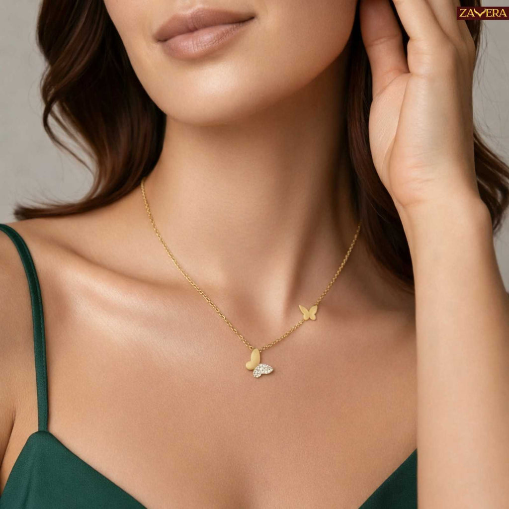 Couple Butterflies Gold Plated Pendant For Women