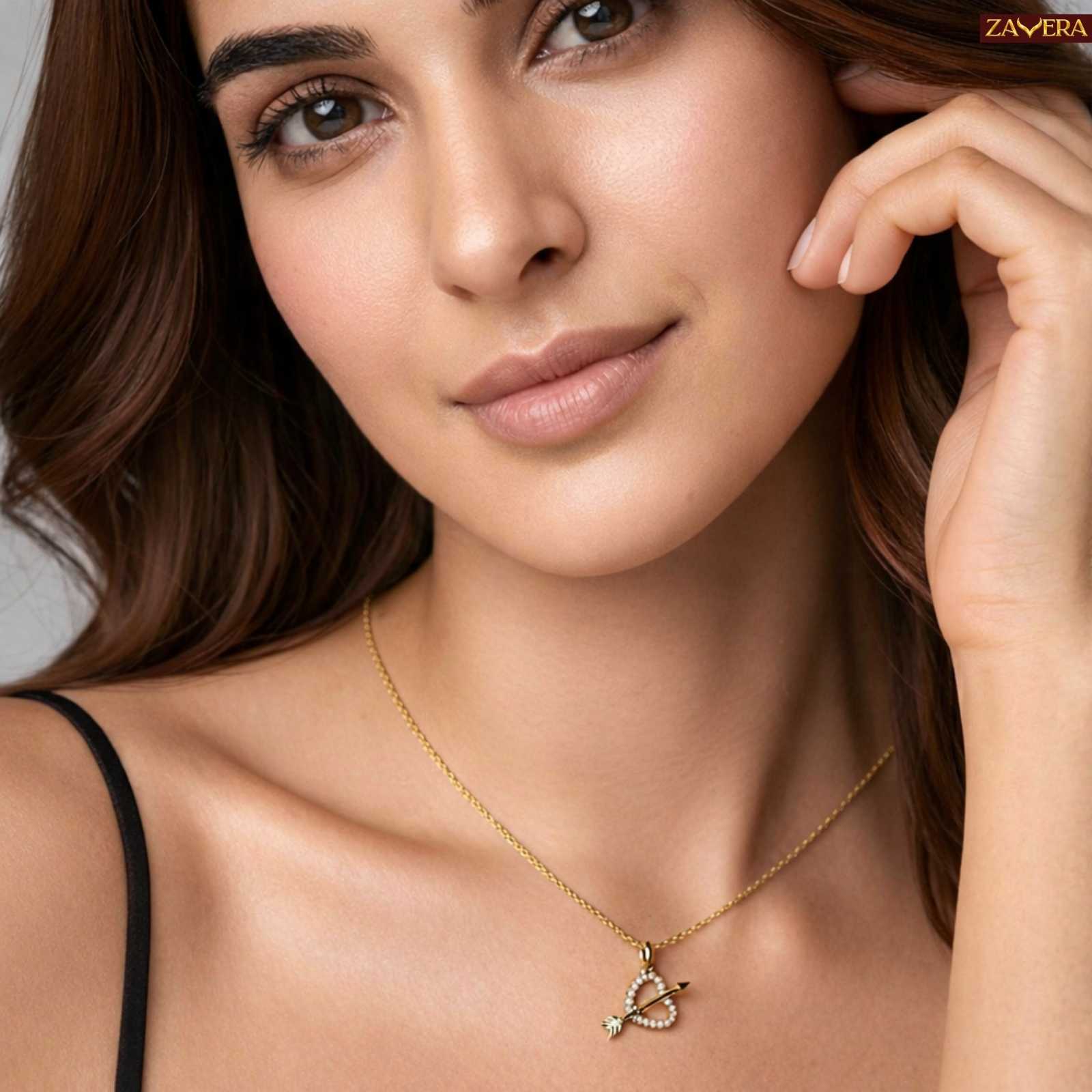 Cupid Arrow Heart Gold Plated Pendant For Women