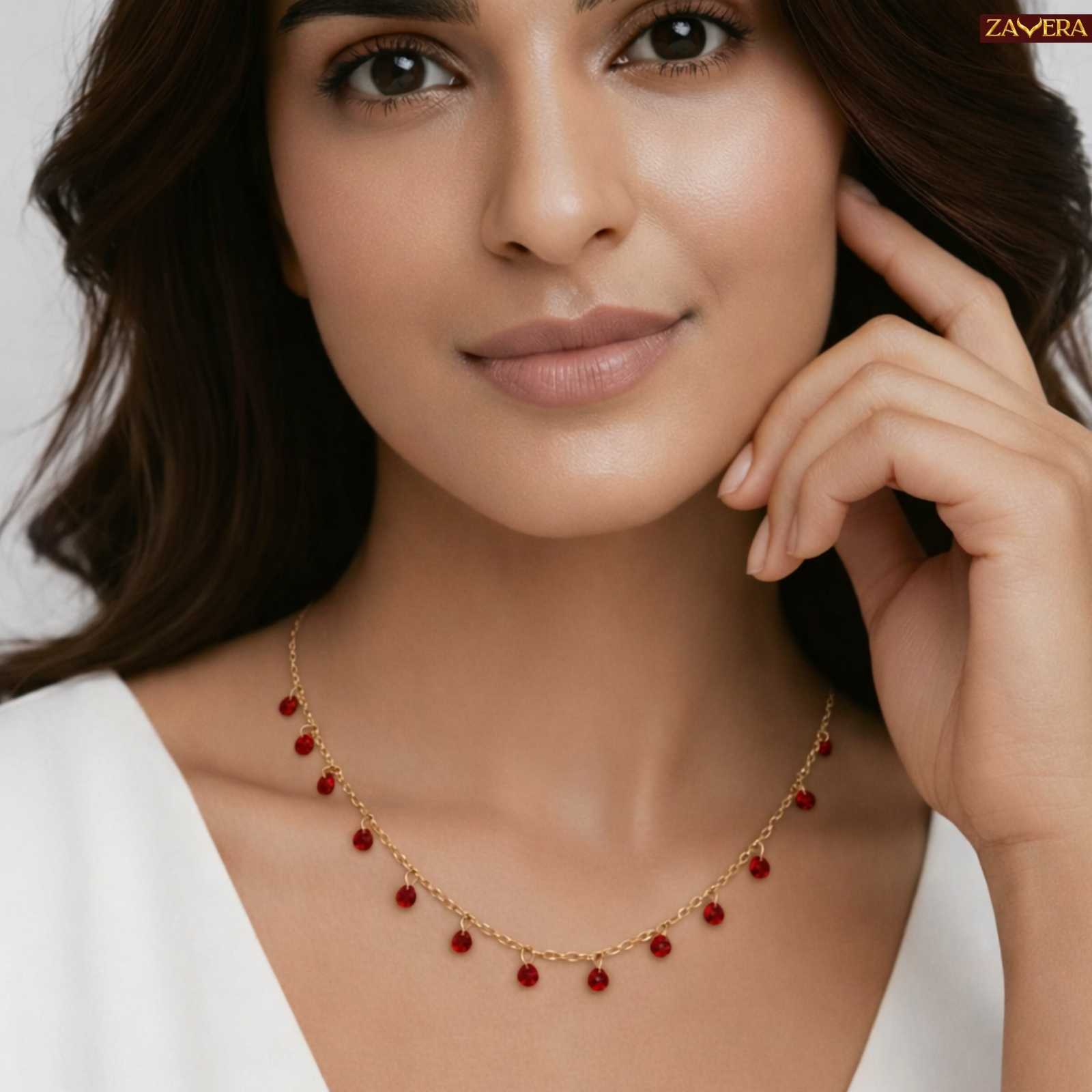 Red Beaded Gold Plated Necklace For Women