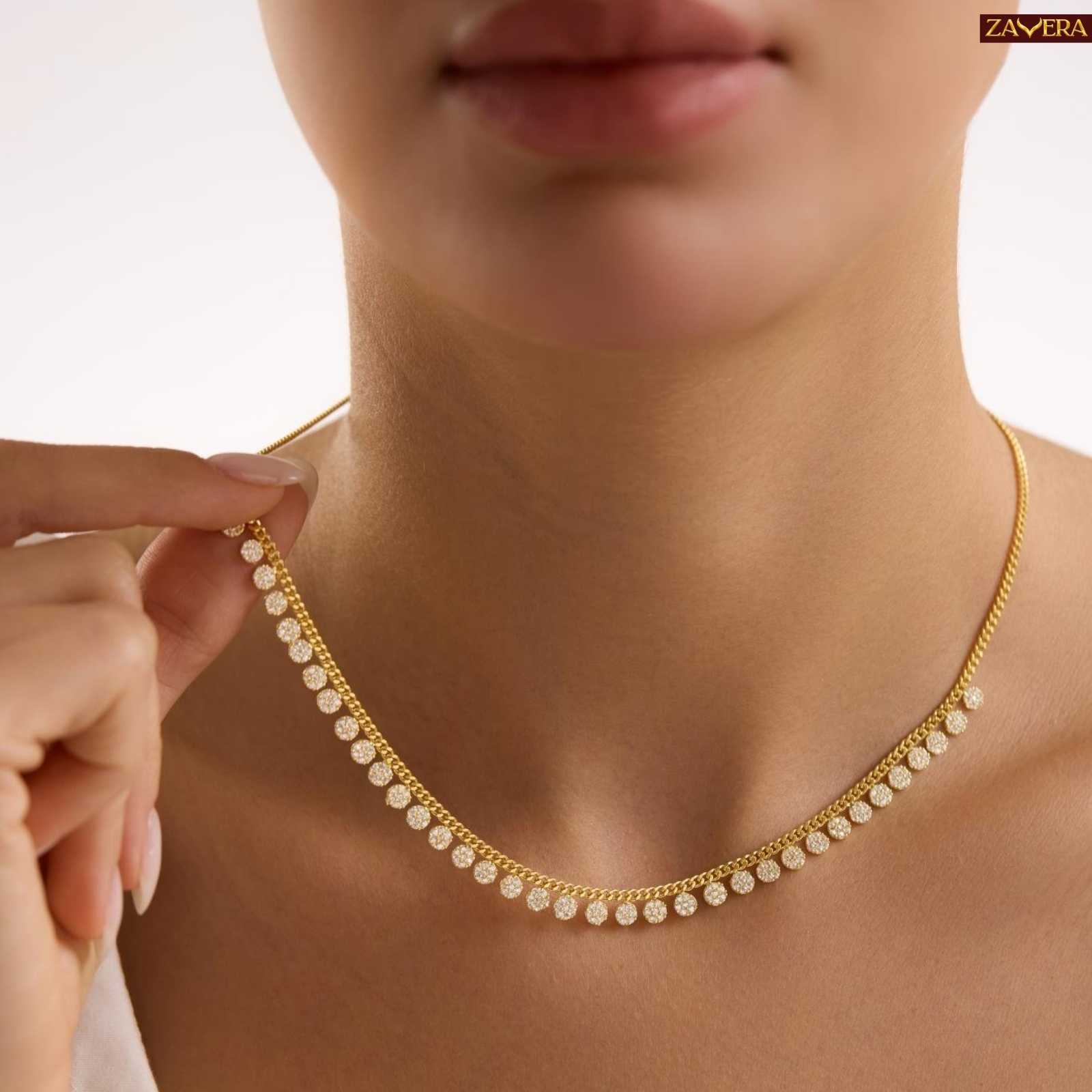 Round Zircon Stone Gold Plated Necklace