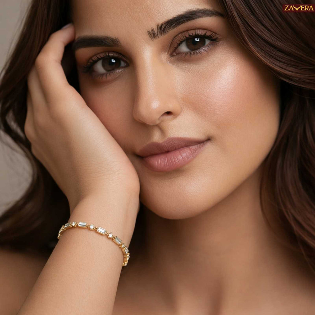 Baguette Stone Gold Plated Bracelet For Women
