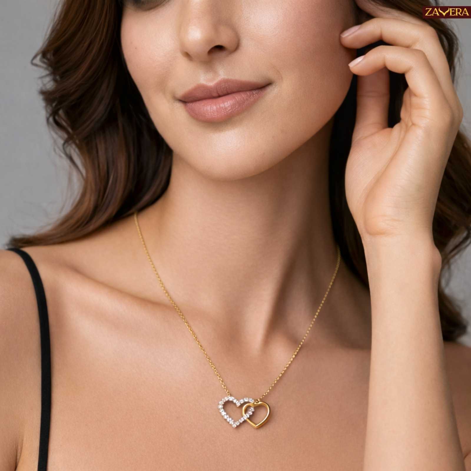 Minimal Twin Heart Gold Plated Pendant for Women