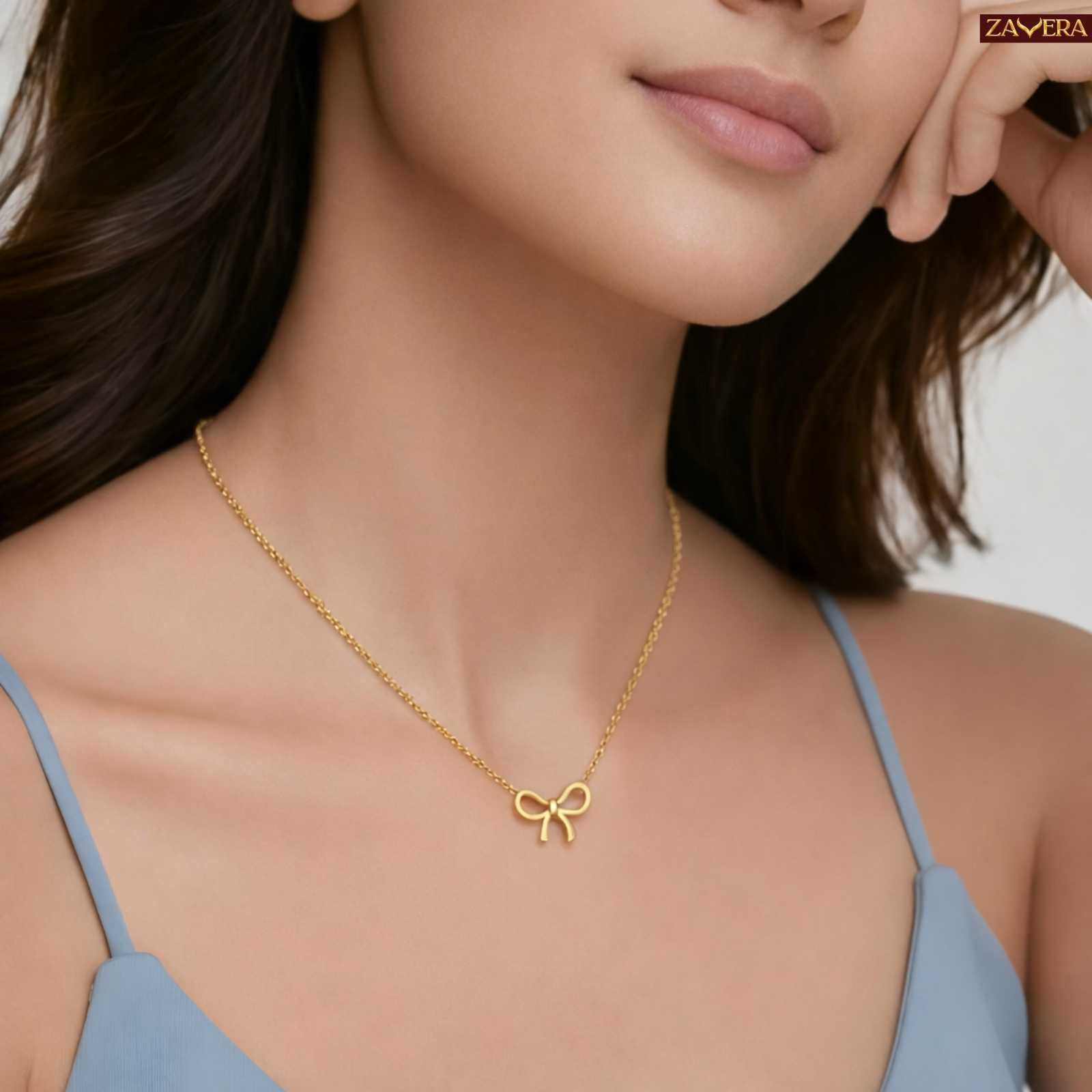 Minimal Bow Gold Plated Pendant For Women