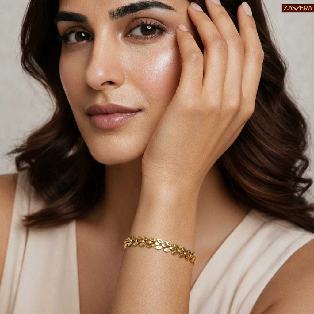 Wheat Ear Design Gold Plated Bracelet For Women