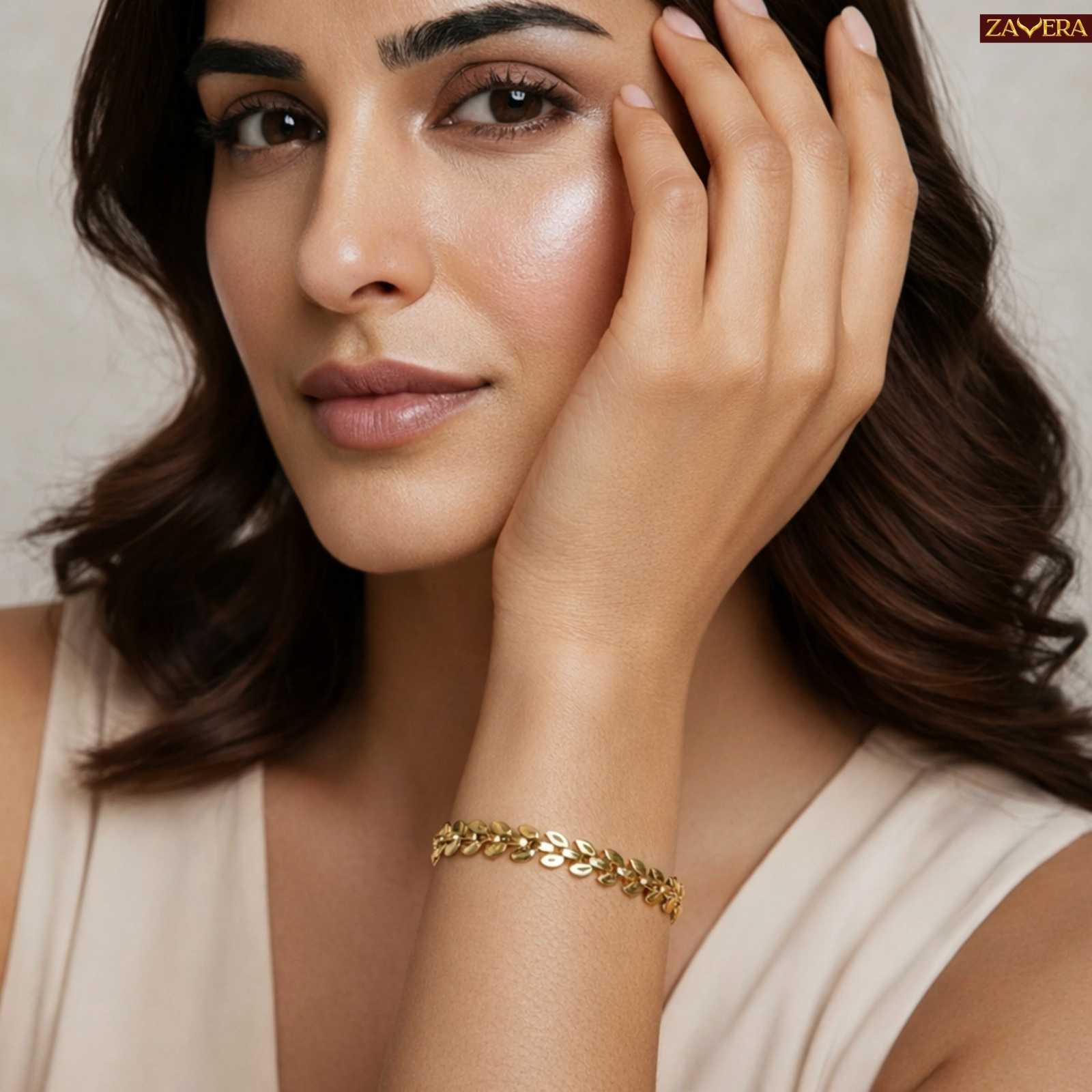 Wheat Ear Design Gold Plated Bracelet For Women