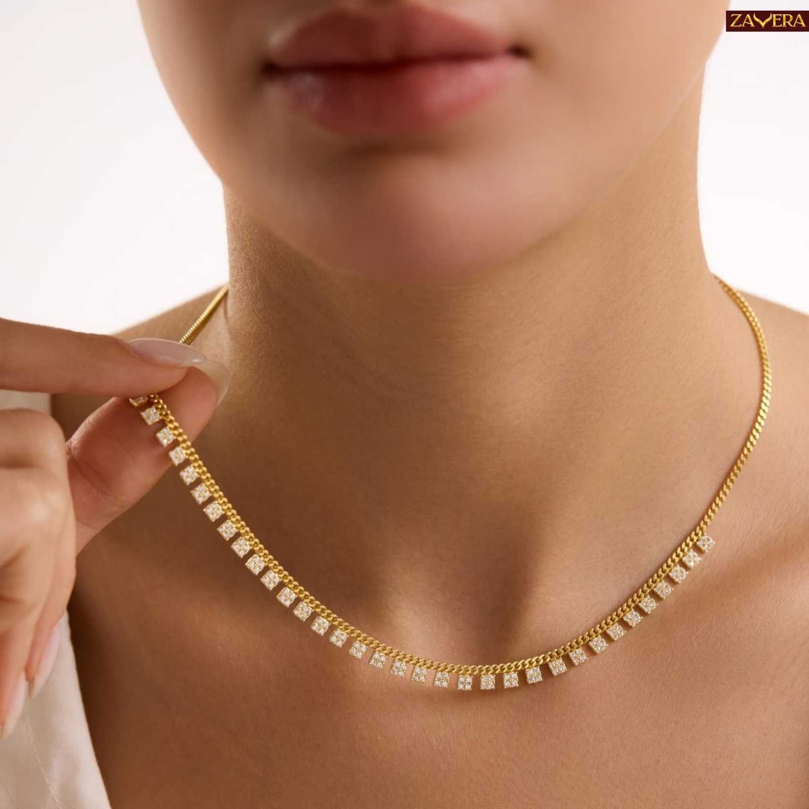 Square Zircon Stones Gold Plated Necklace