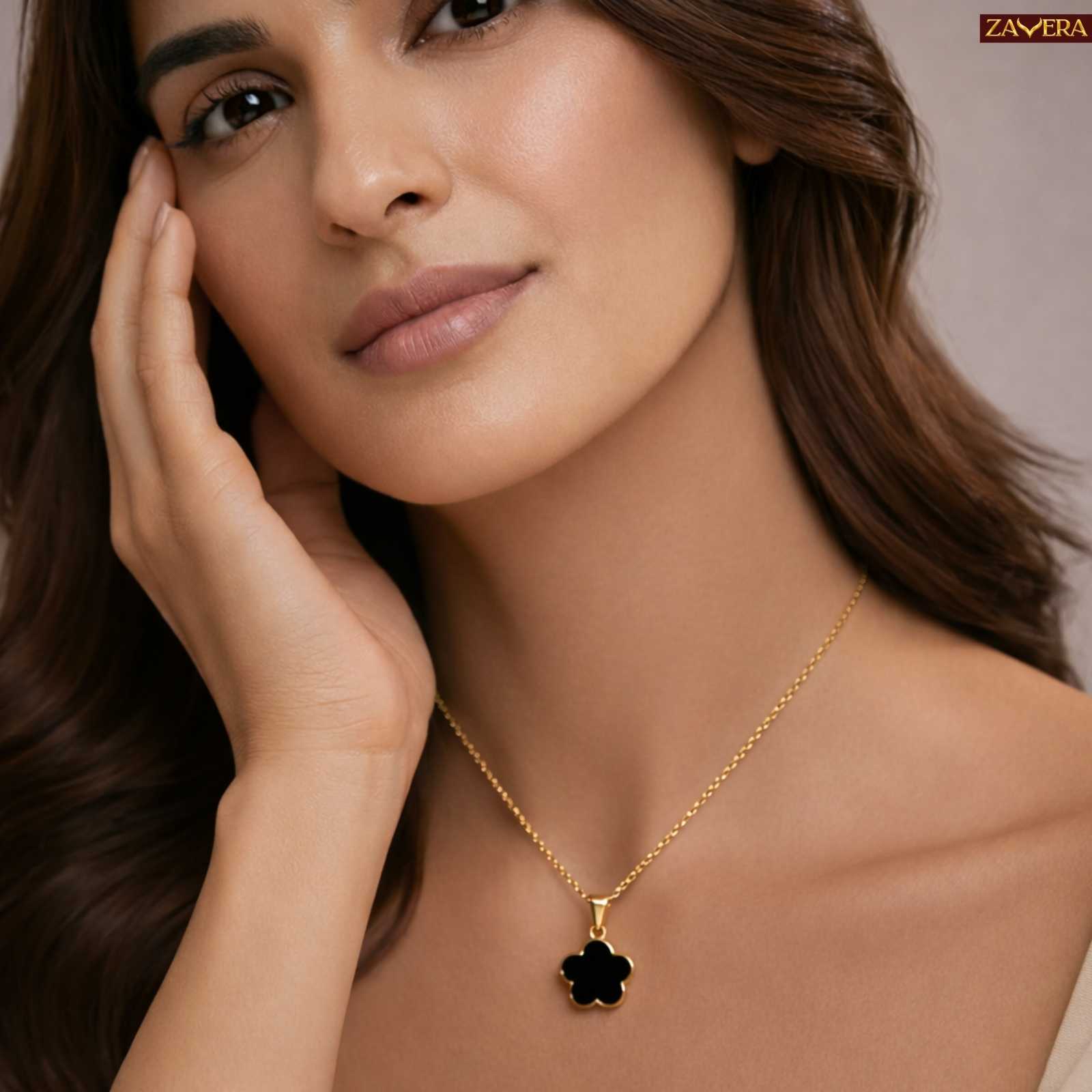 Black Clover Gold Plated Pendant For Women