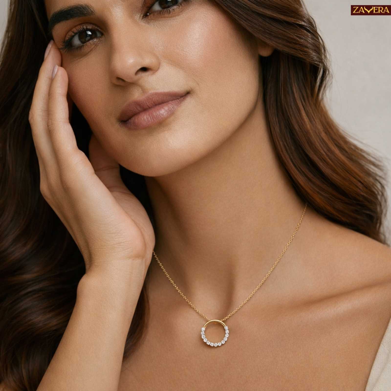 Round Zircon Gold Plated Pendant For Women