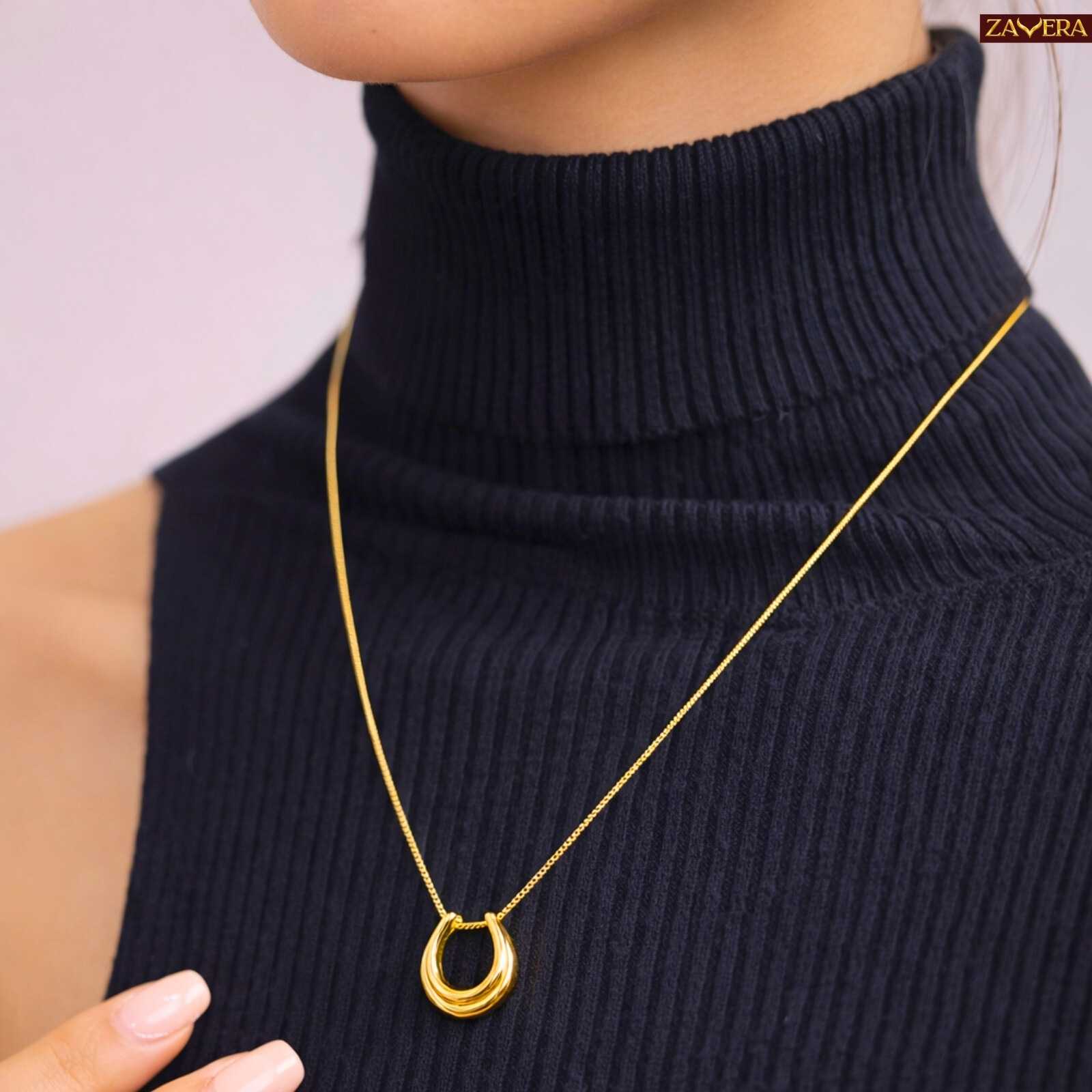 U Shape Gold Plated Pendant for Women