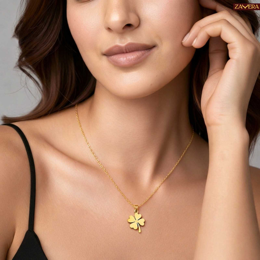 Lucky Four Leaf Clover Gold Plated Pendant for Women
