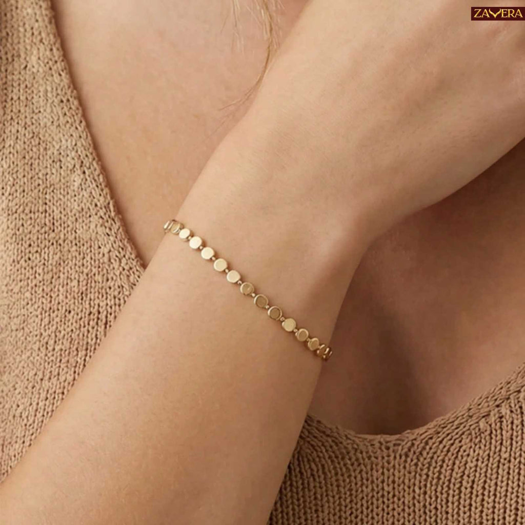 Minimal Round Disc Gold Plated Bracelet For Women