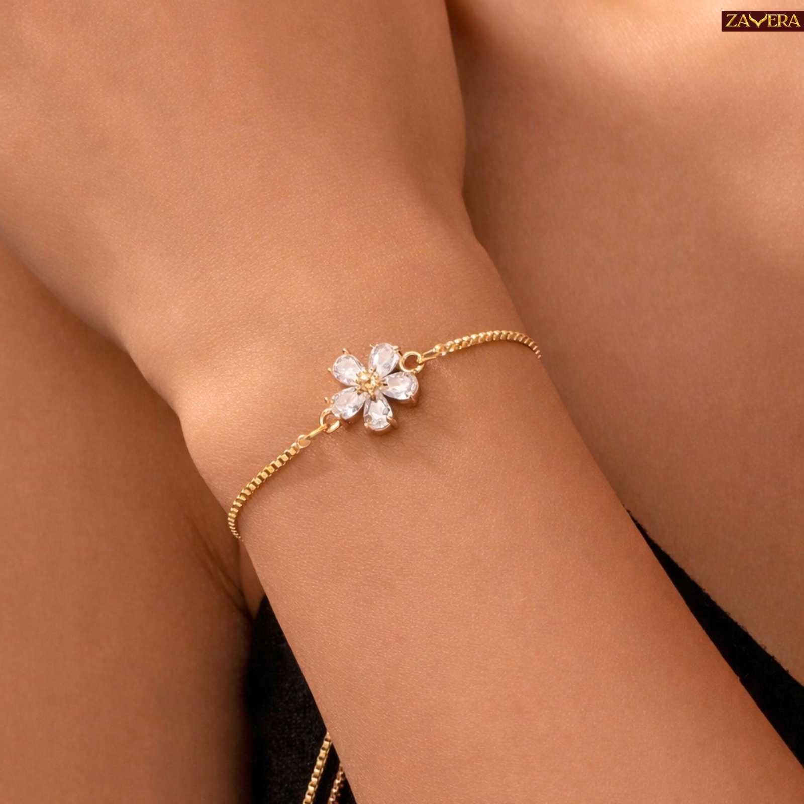 Flower Charm Gold Plated Bracelet For Women
