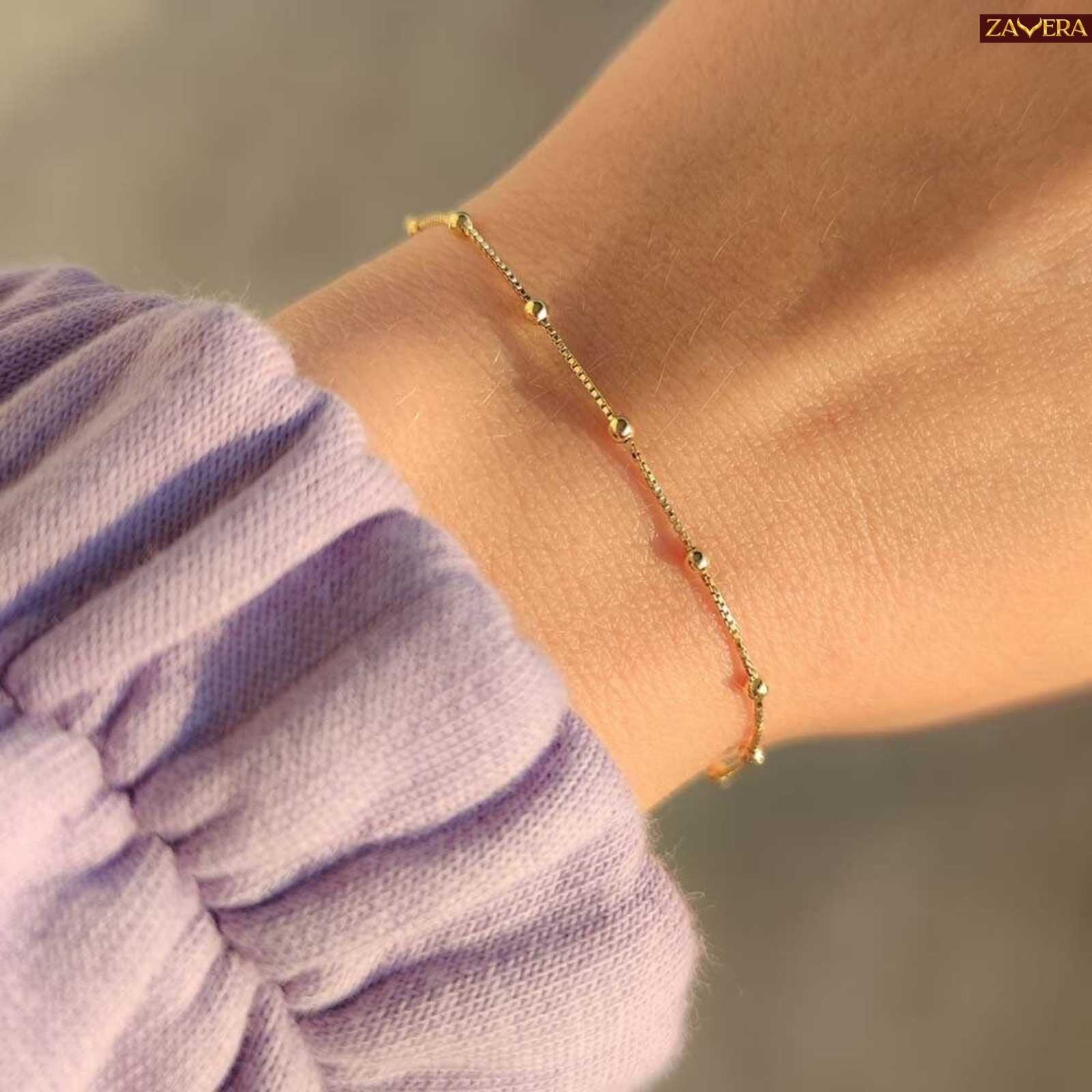 Minimal Gold Plated Beaded Chain Bracelet For Women