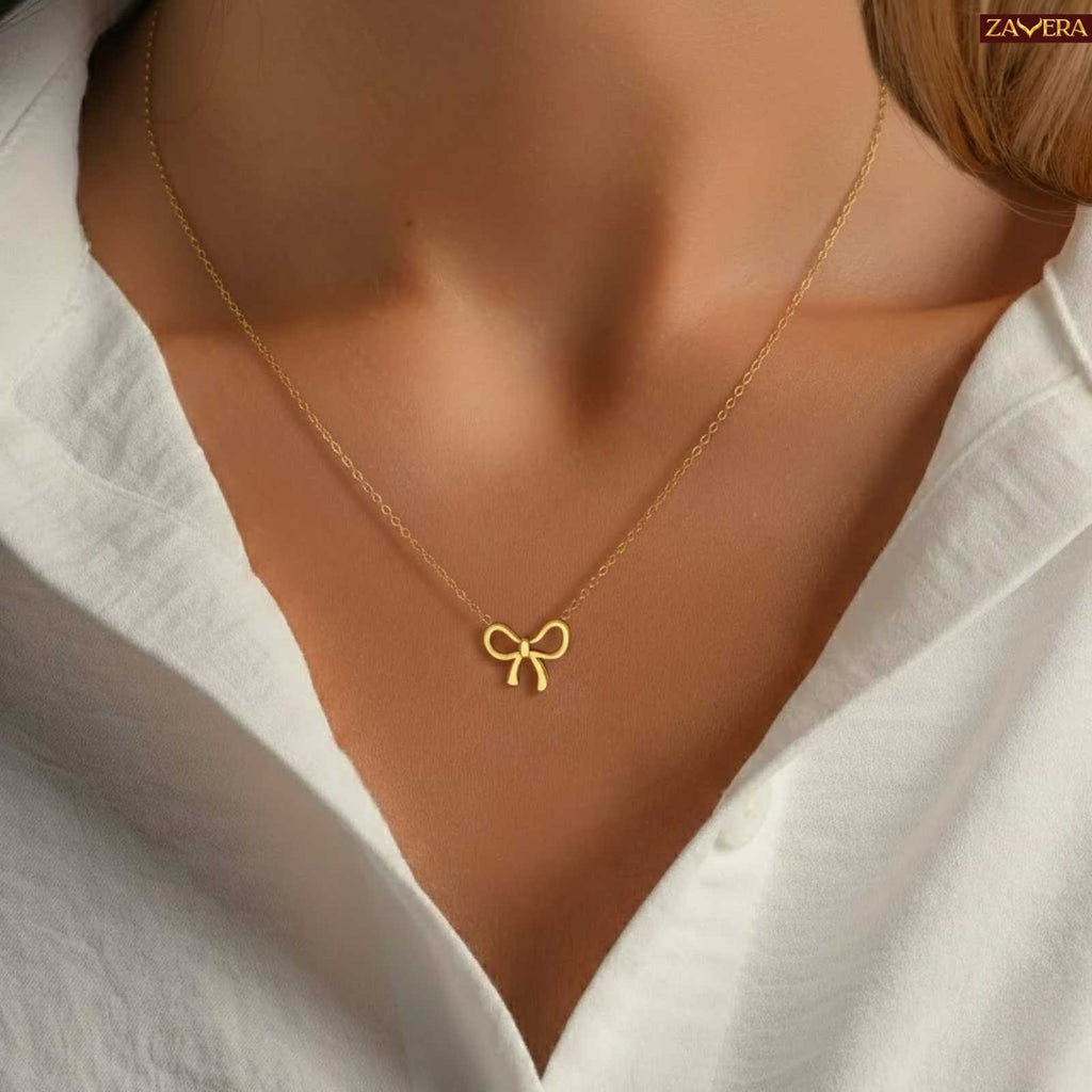 Minimal Bow Gold Plated Pendant For Women