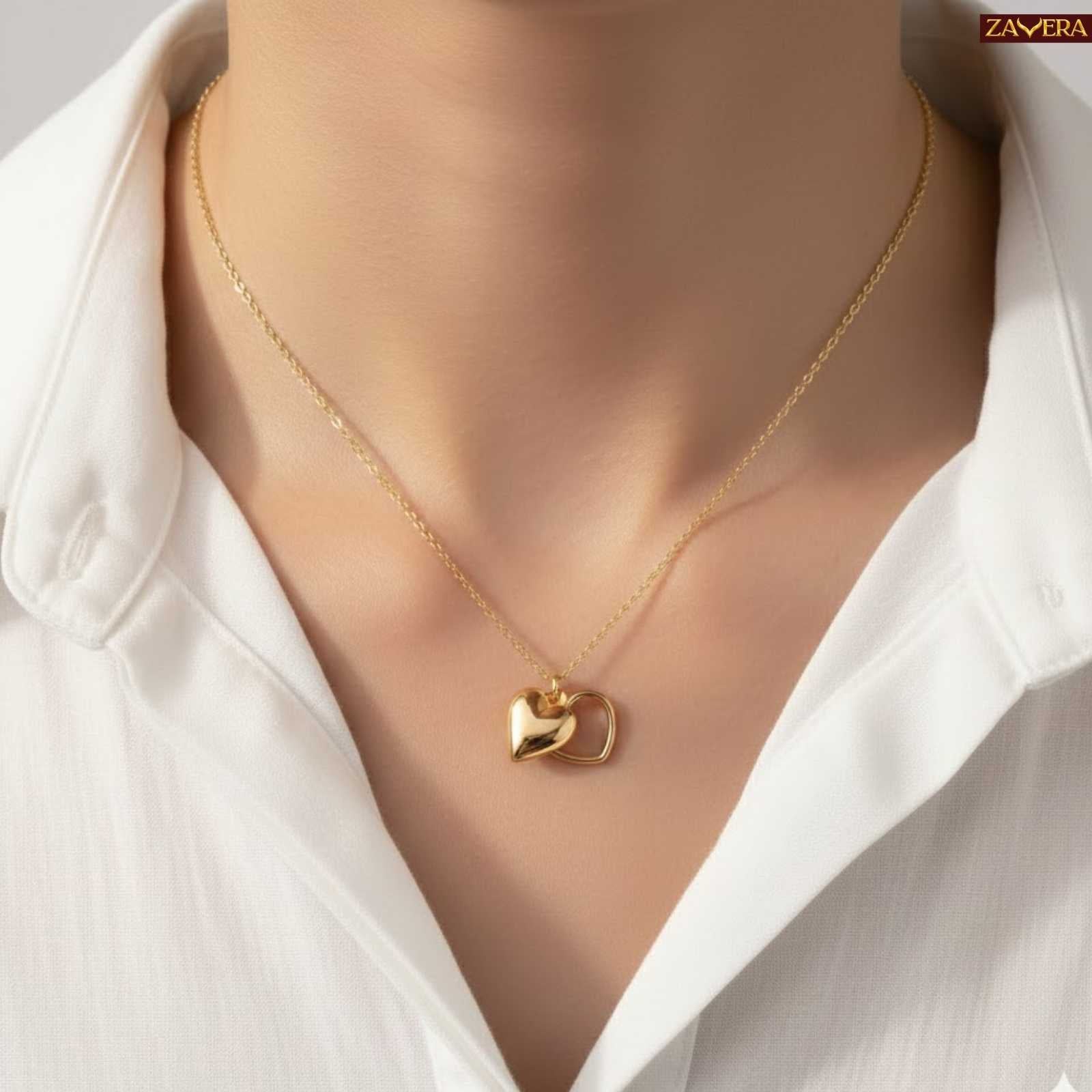 Romantic Double Heart Gold Plated Pendant For Women