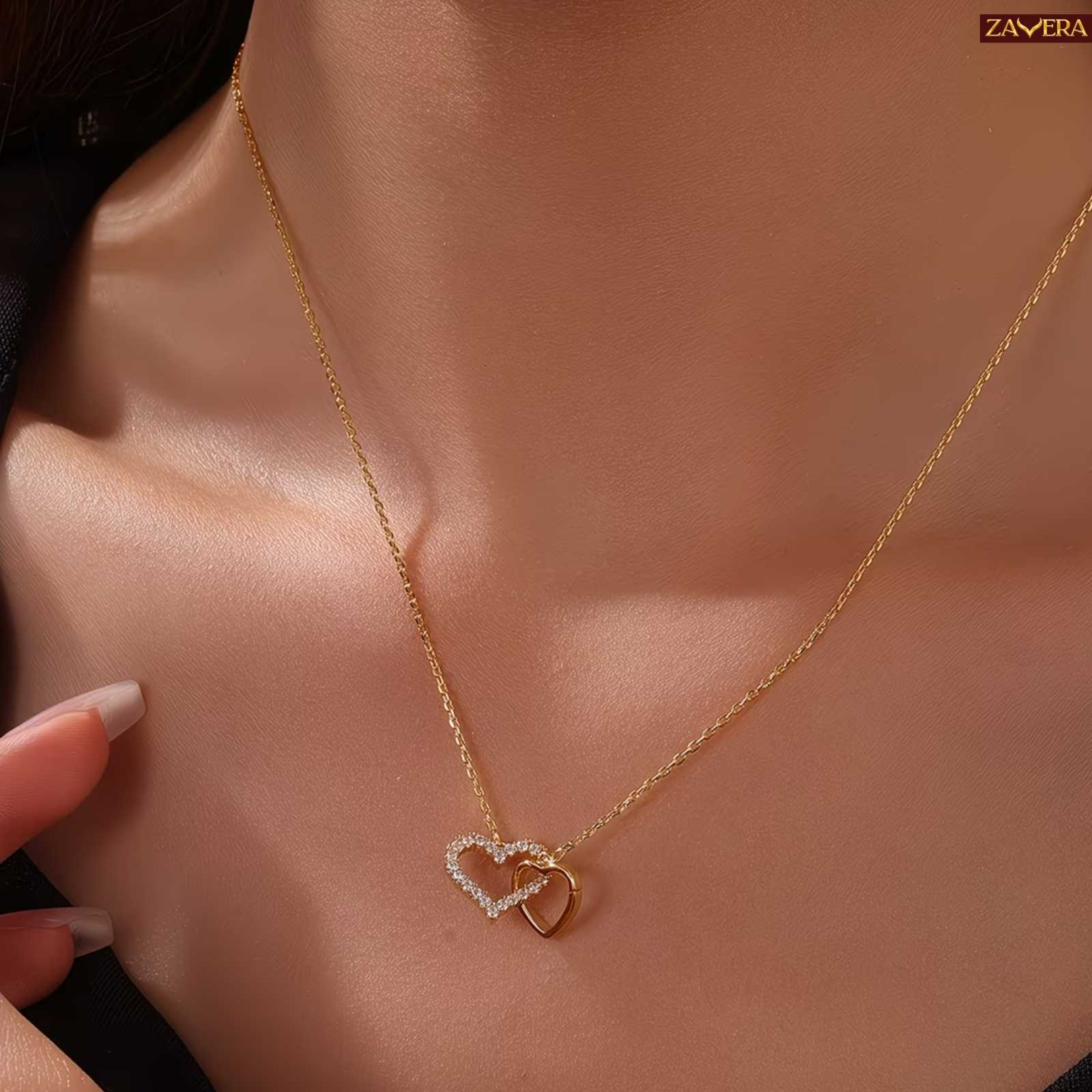 Minimal Twin Heart Gold Plated Pendant for Women